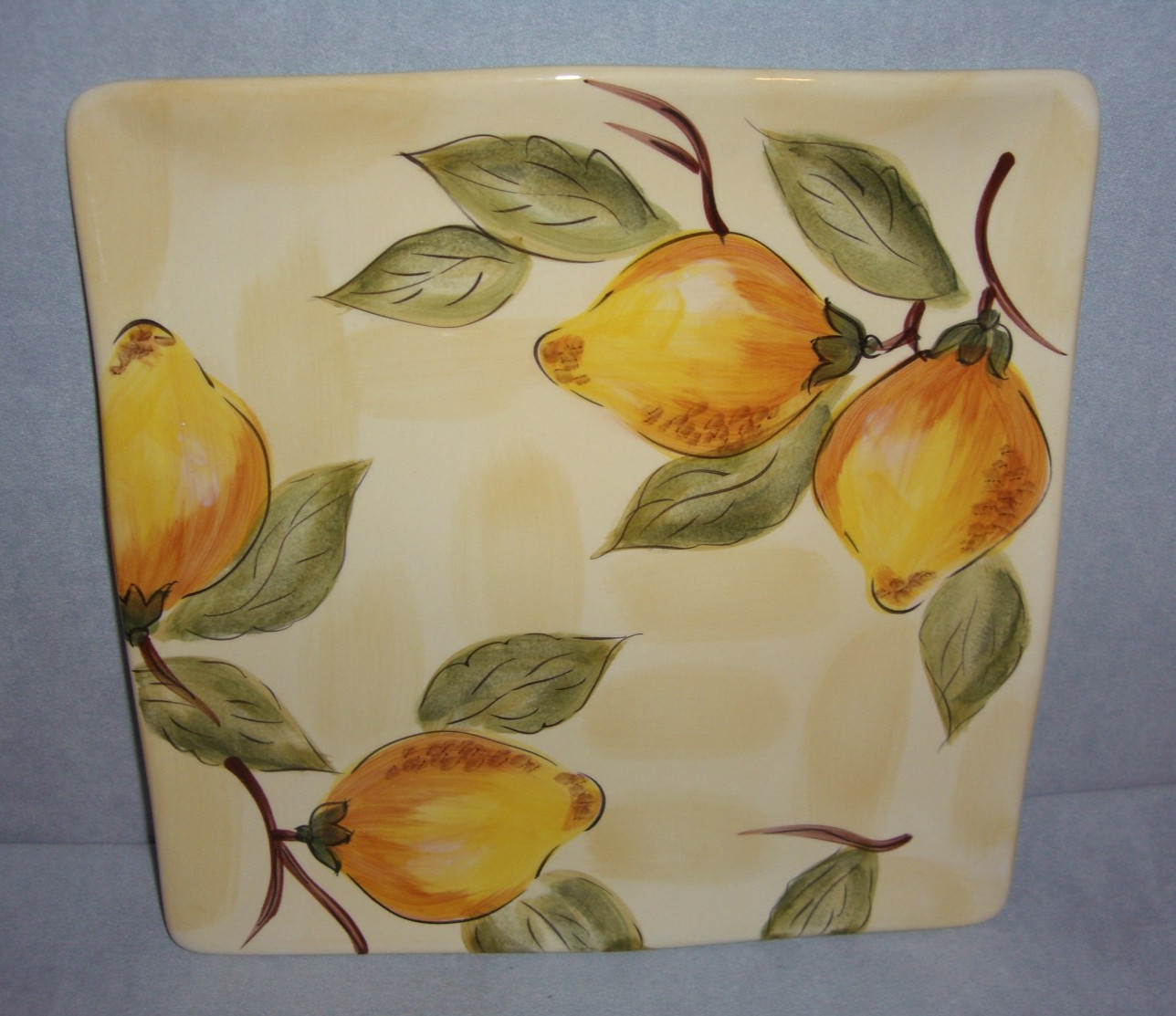 PIER 1 Earthenware Lemon Orchard 11″ Square Dinner Plate NEW