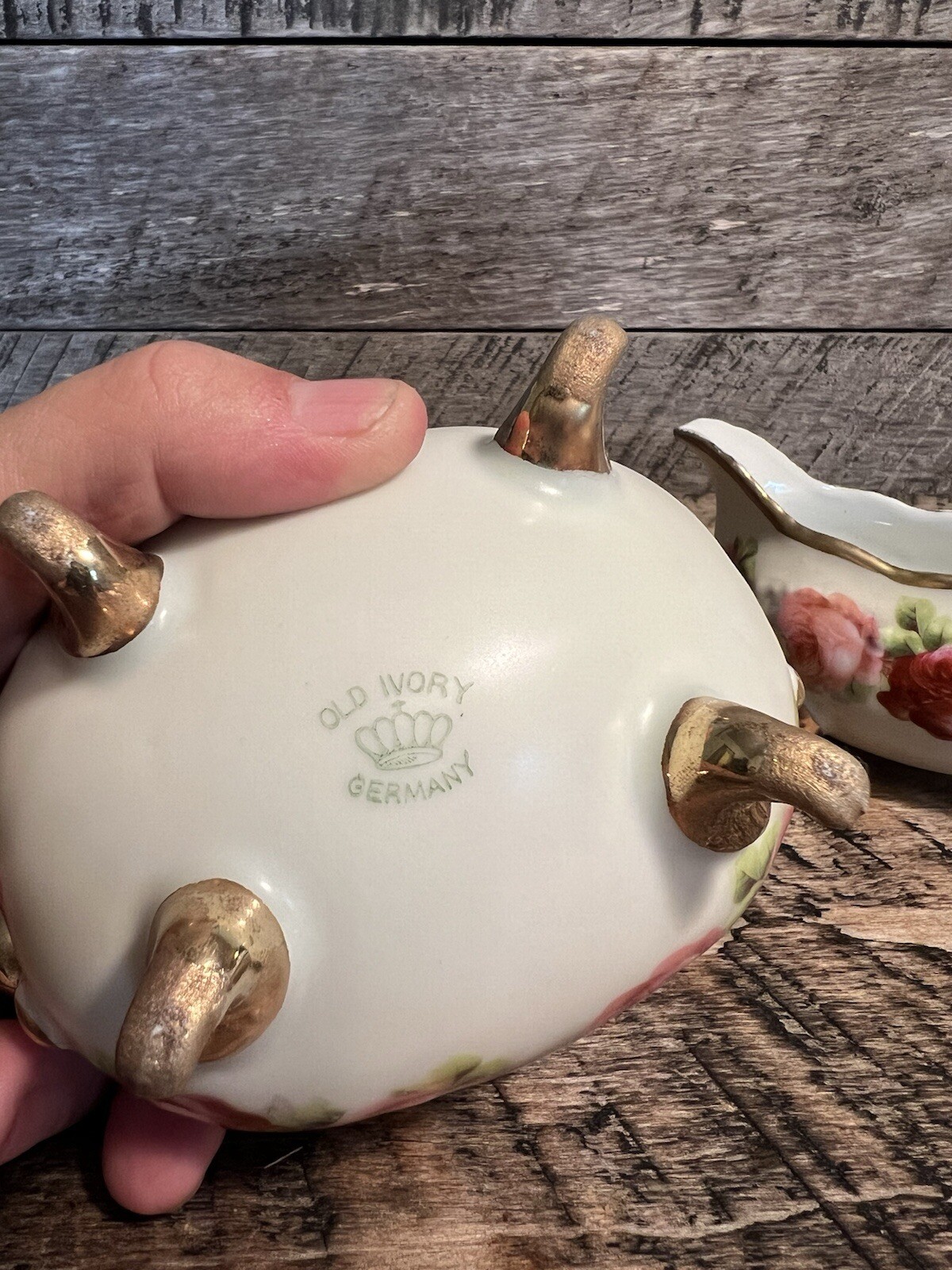Ceramic Rose Creamer And Sugar Bowl Set By Old Ivory Germany