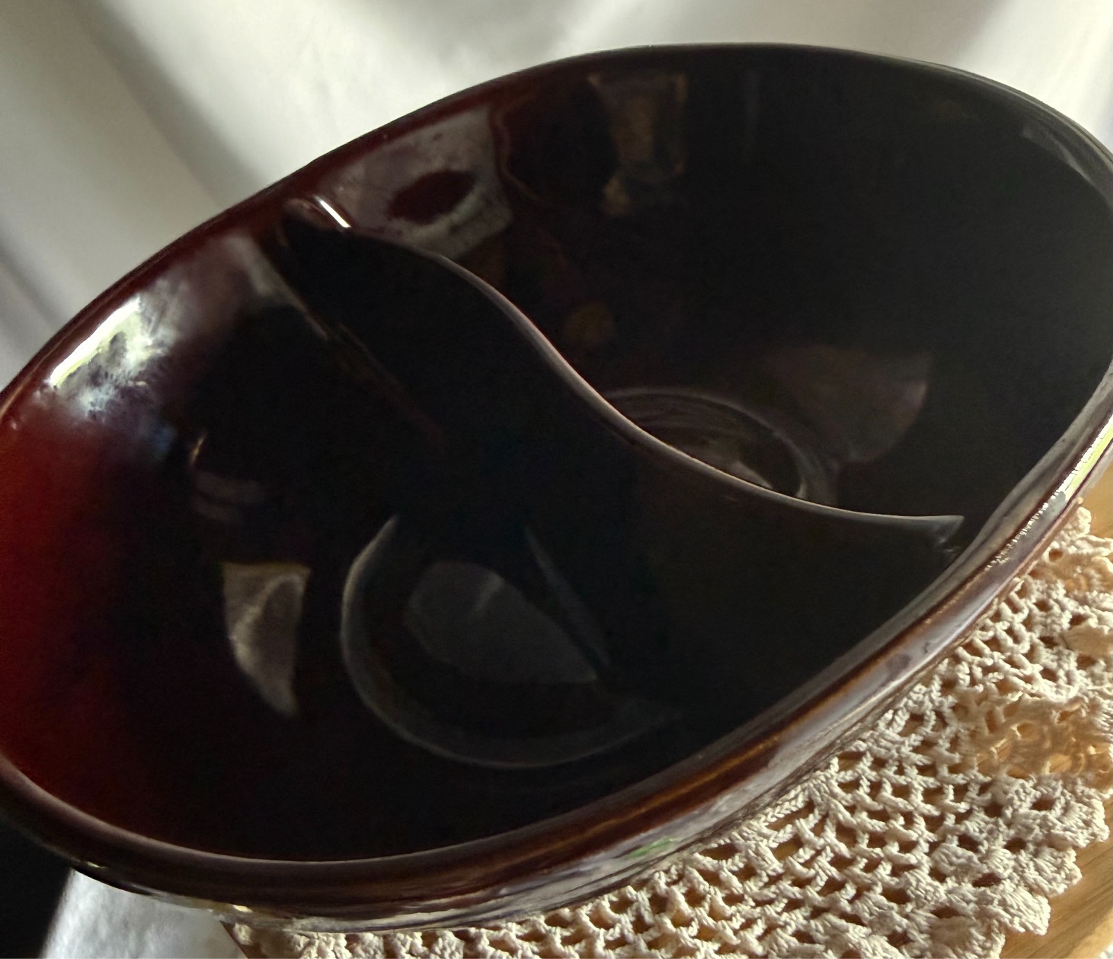 Vintage MARCREST Stoneware Daisy Dot Divided Serving Bowl Sectional Dish brown