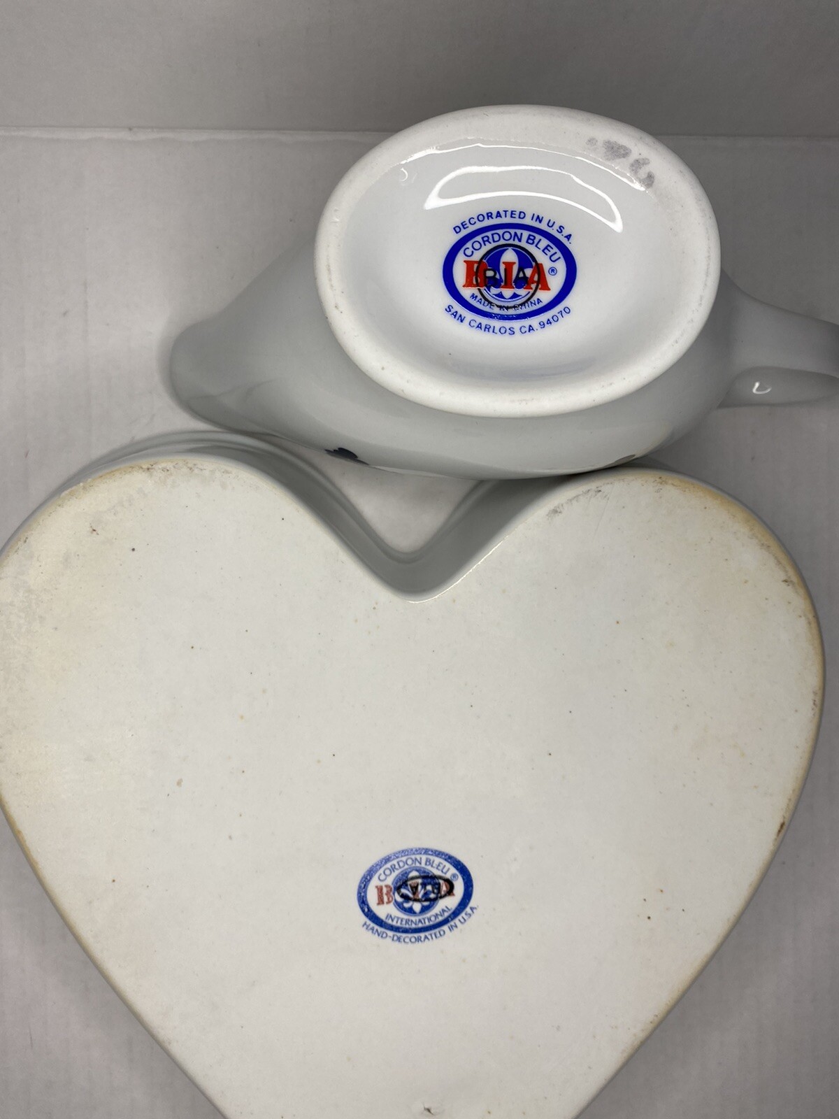 Vintage Cordon Bleu BIA Porcelain Heart 10″ Baking Dish & Gravy Boat Dinner