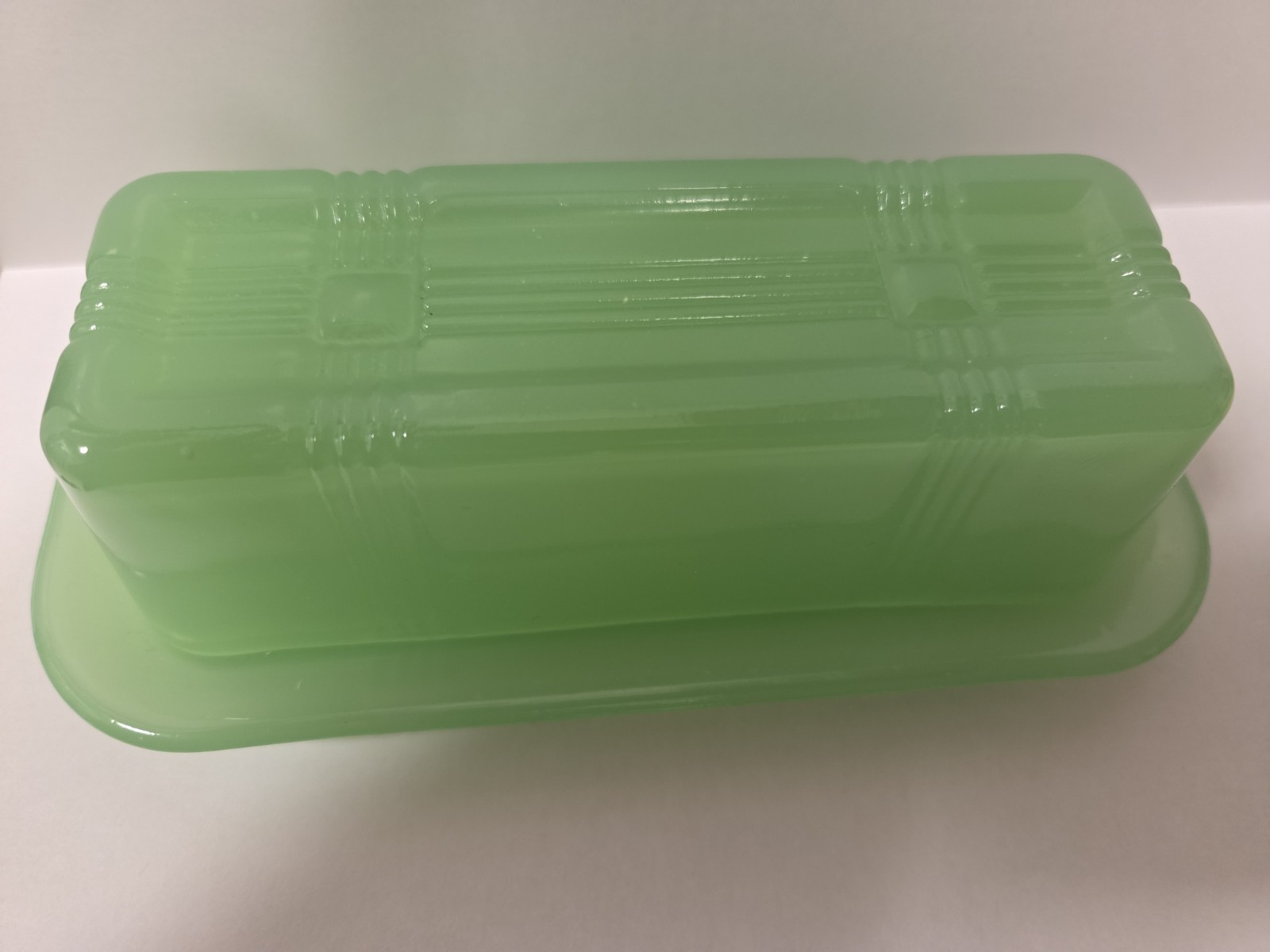 Jadeite Glass Butter Dish, 6.75 X 3.25 X 2.25 Green 2 TPC CHINA Retro