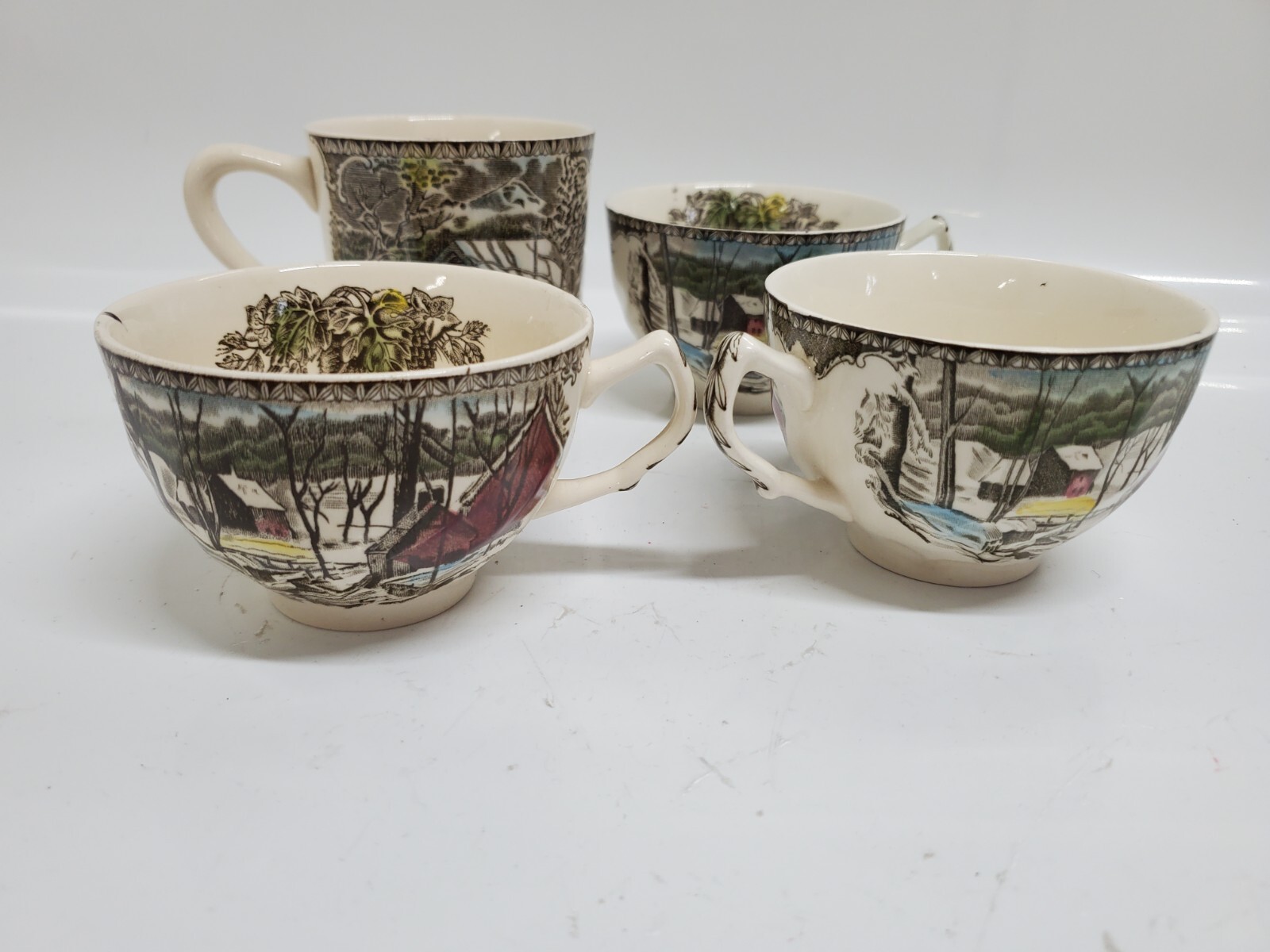 Set of 4 The Johnson Bros Friendly Village Covered Bridge Coffee Cup Mug