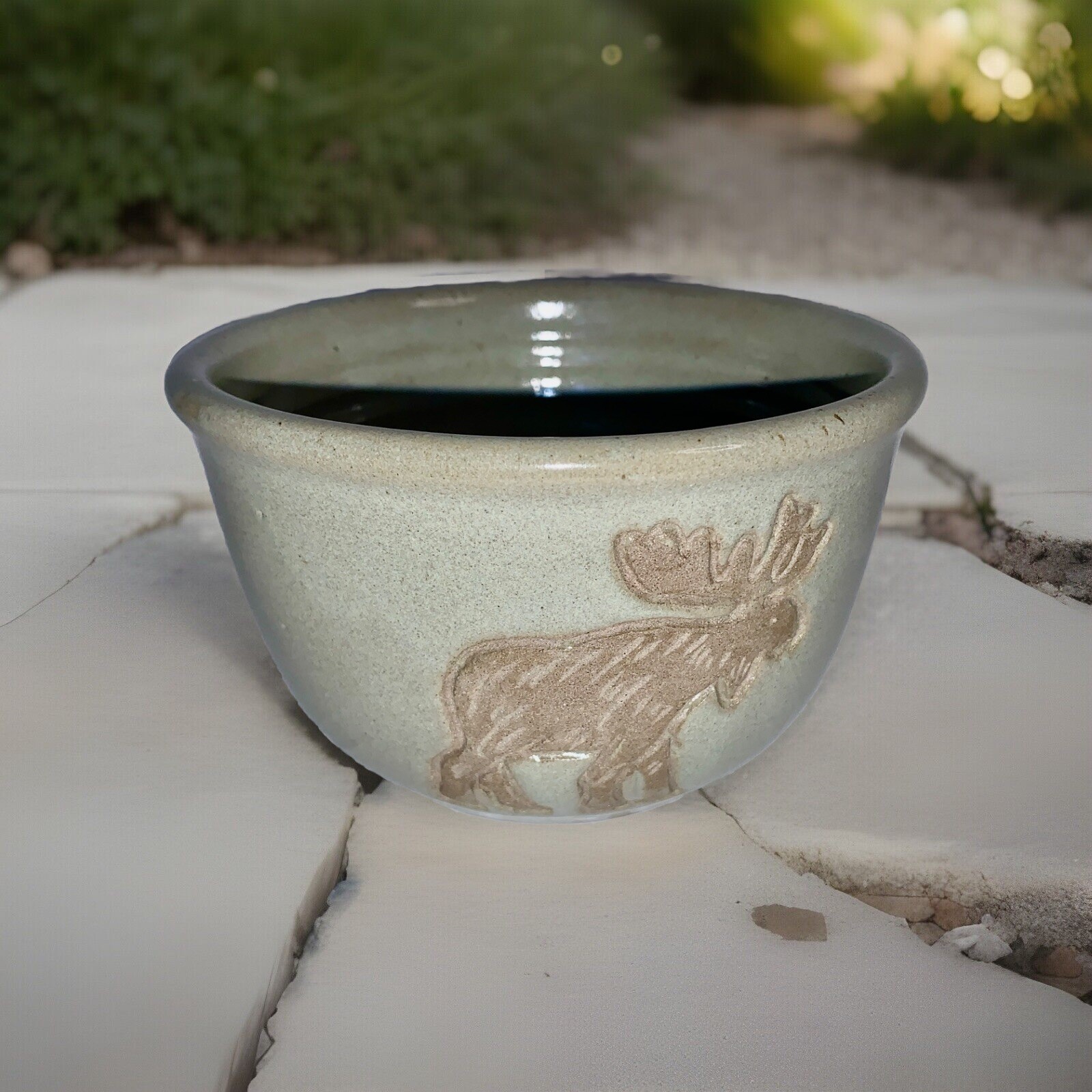 Collection Circle Pottery Moose Print Beige Candy Dish/Bowl Signed. Really Cute!