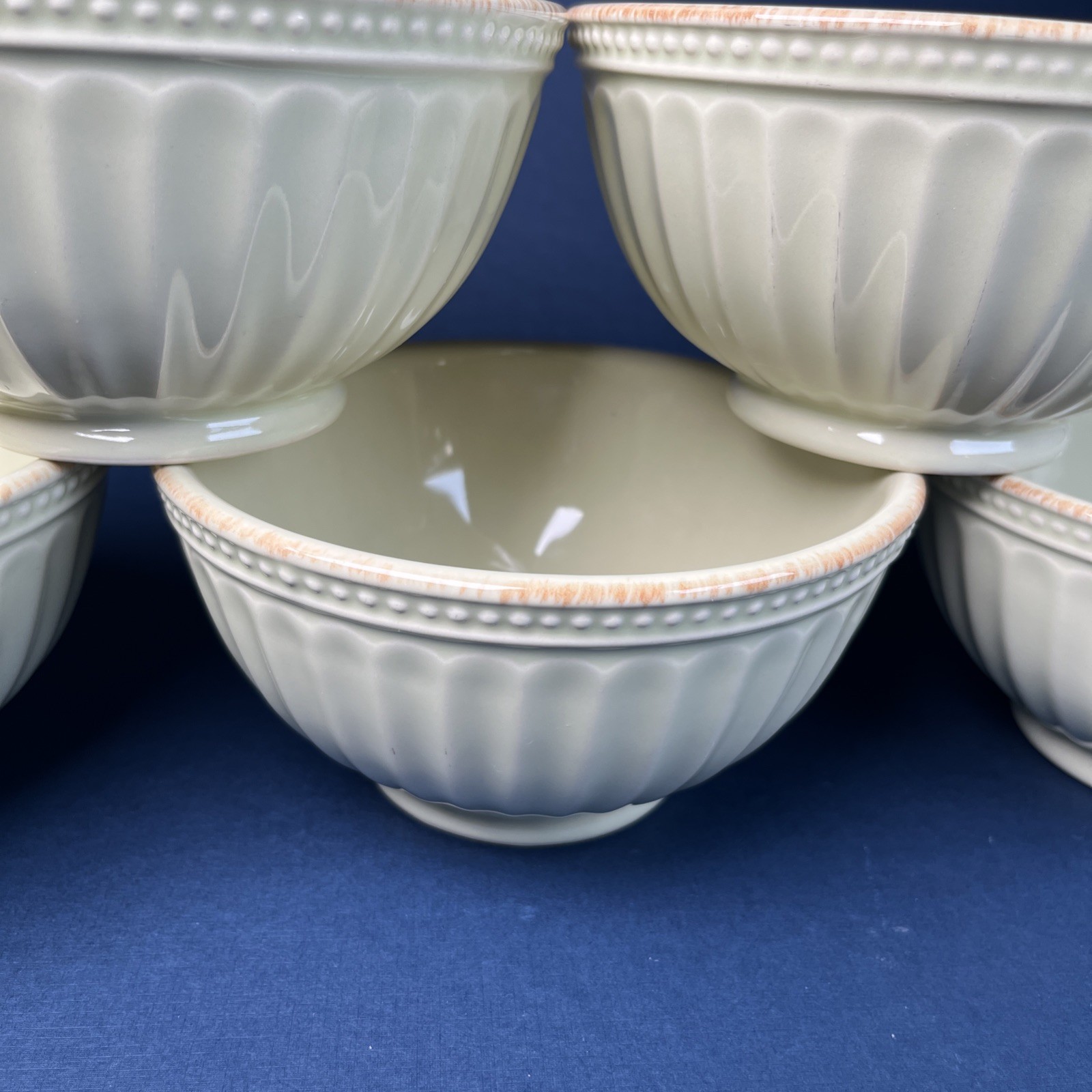 Lenox French Perle Pistachio Groove Soup Cereal Bowls Set of 5