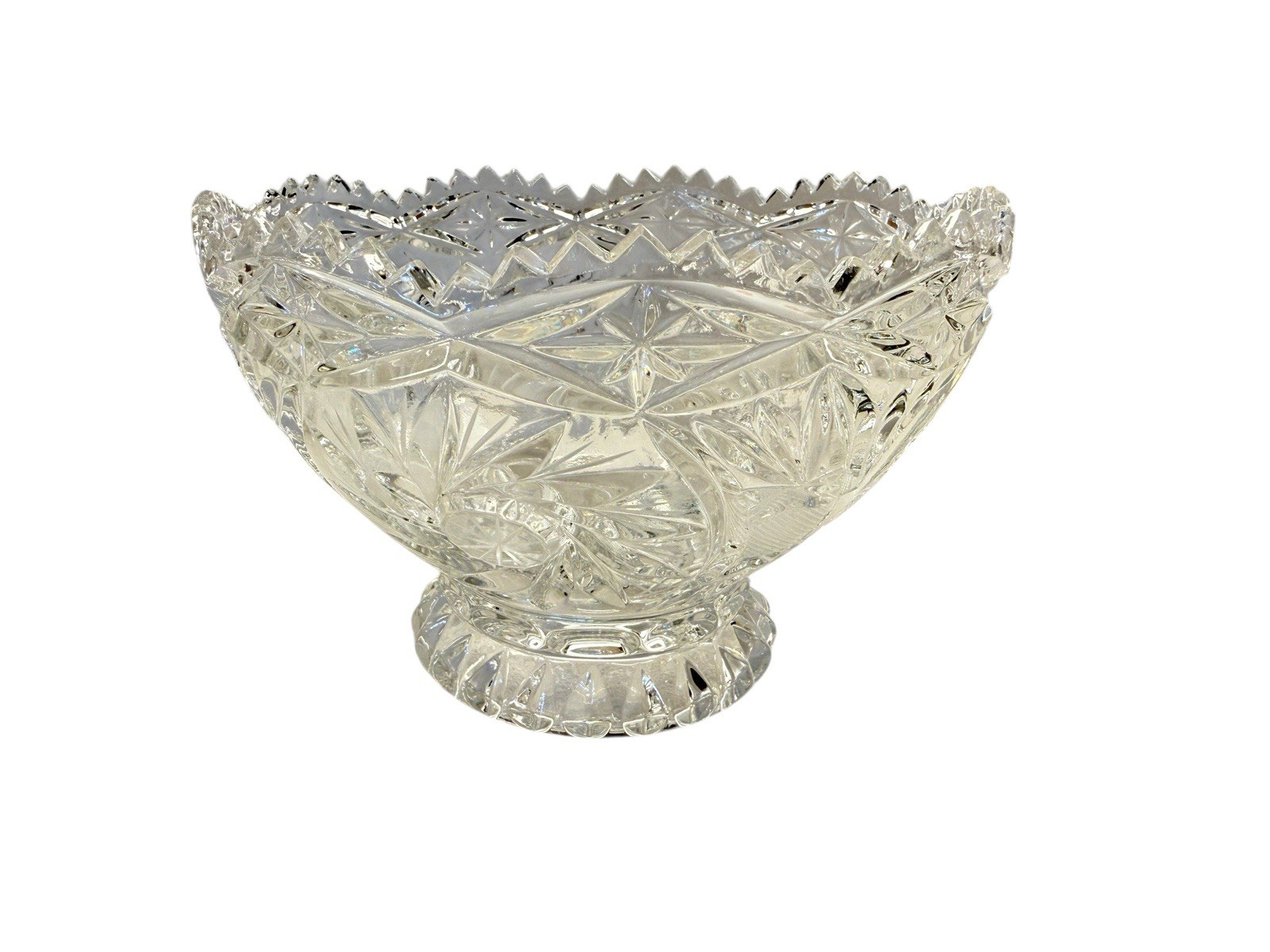 Vtg Lausitzer 24% Lead Crystal Pedestal Bowl Pinwheel Star Of David Hobstar 6″
