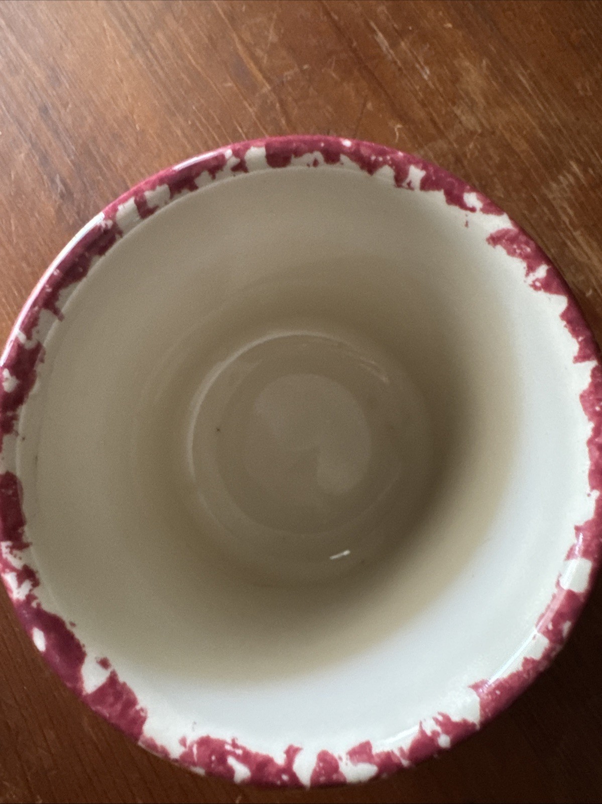 Gerald E. Henn Red Spongeware Crock Cream Blue Stars Roseville Ohio 4.25″ T