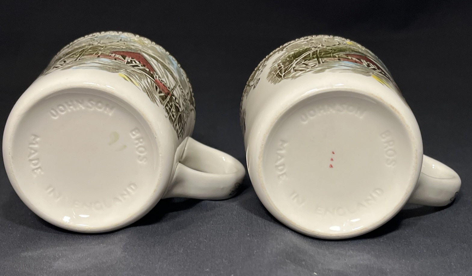 2 Johnson Bros Friendly Village Coffee Cups Mugs Covered Bridge 3.25″ England