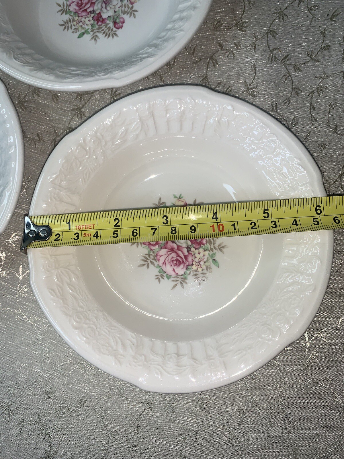 Vtg French Saxon China 6” Floral Bouquet Scalloped Embossed Edge Bowls Set Of 3