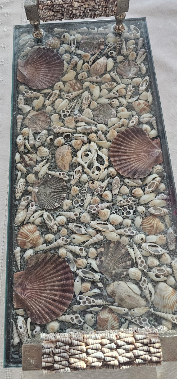 Shell handmade art rectangular glass tray, “close to the sea”💦