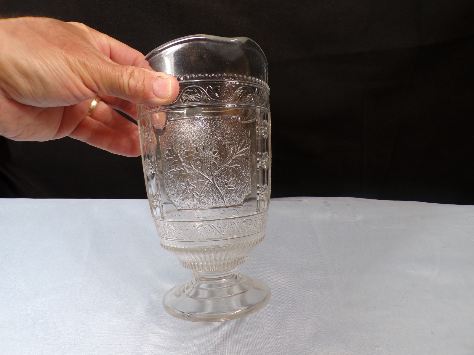 Vintage Circa 1880 Bryce Brothers Clear Glass Willow Oak Milk Pitcher