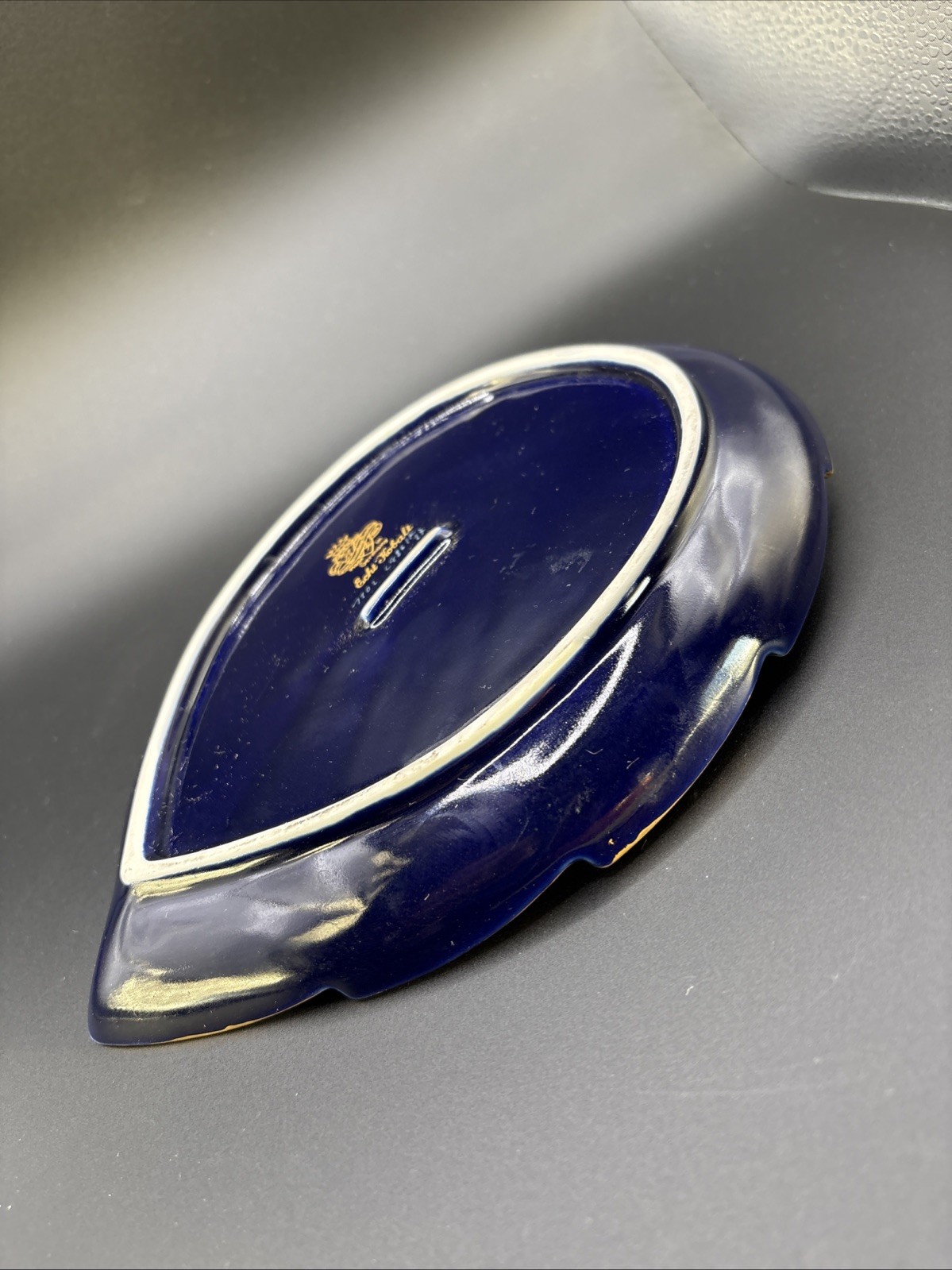 Vintage Graf von Henneberg Ilmenau Cobalt Blue Leaf Dish Echt Kobalt Germany