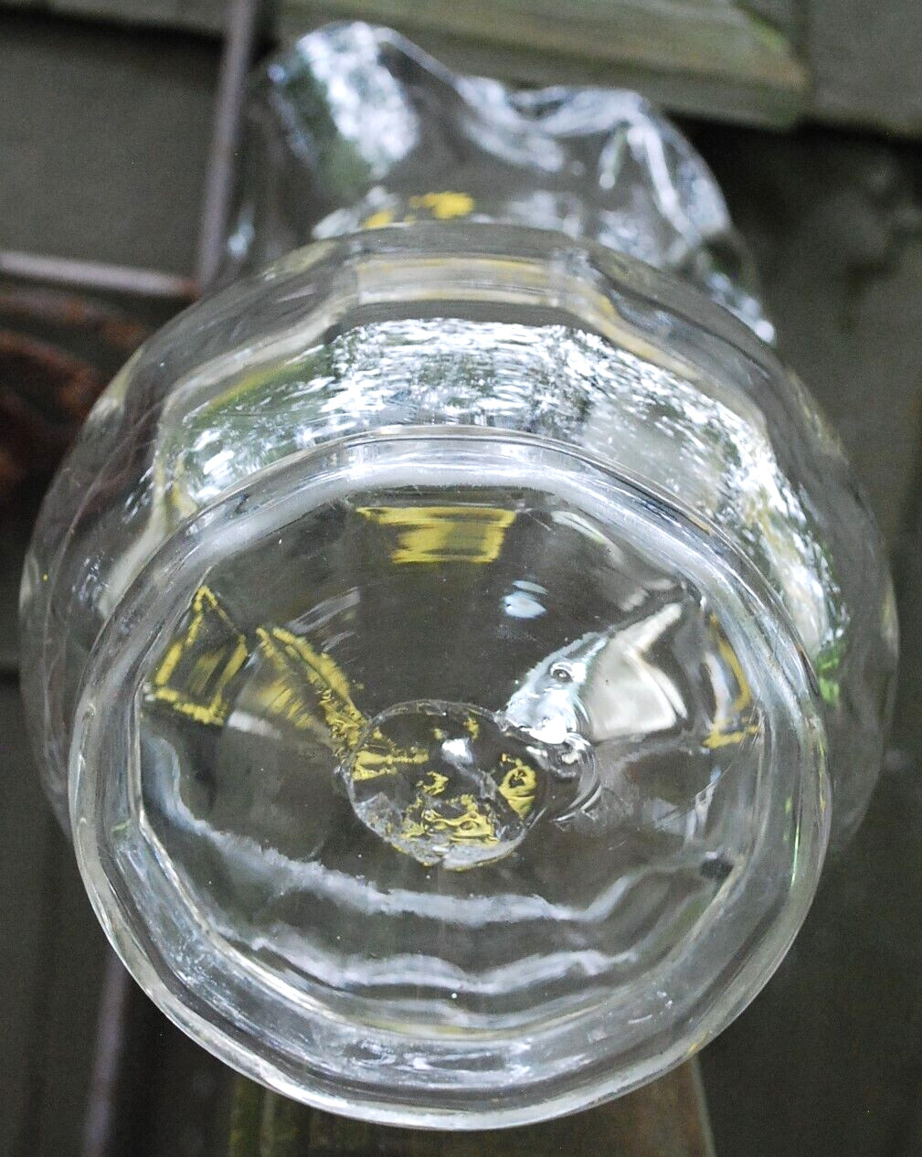 Antique Victorian PITCHER Clear Optic Glass FLORAL ENAMELED DAISIES Petal Rim