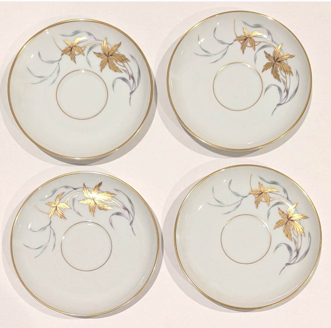 Heinrich GLAMOUR Cups & Saucers Heavy Gold Gilt Porcelain Set/4 Vintage Germany