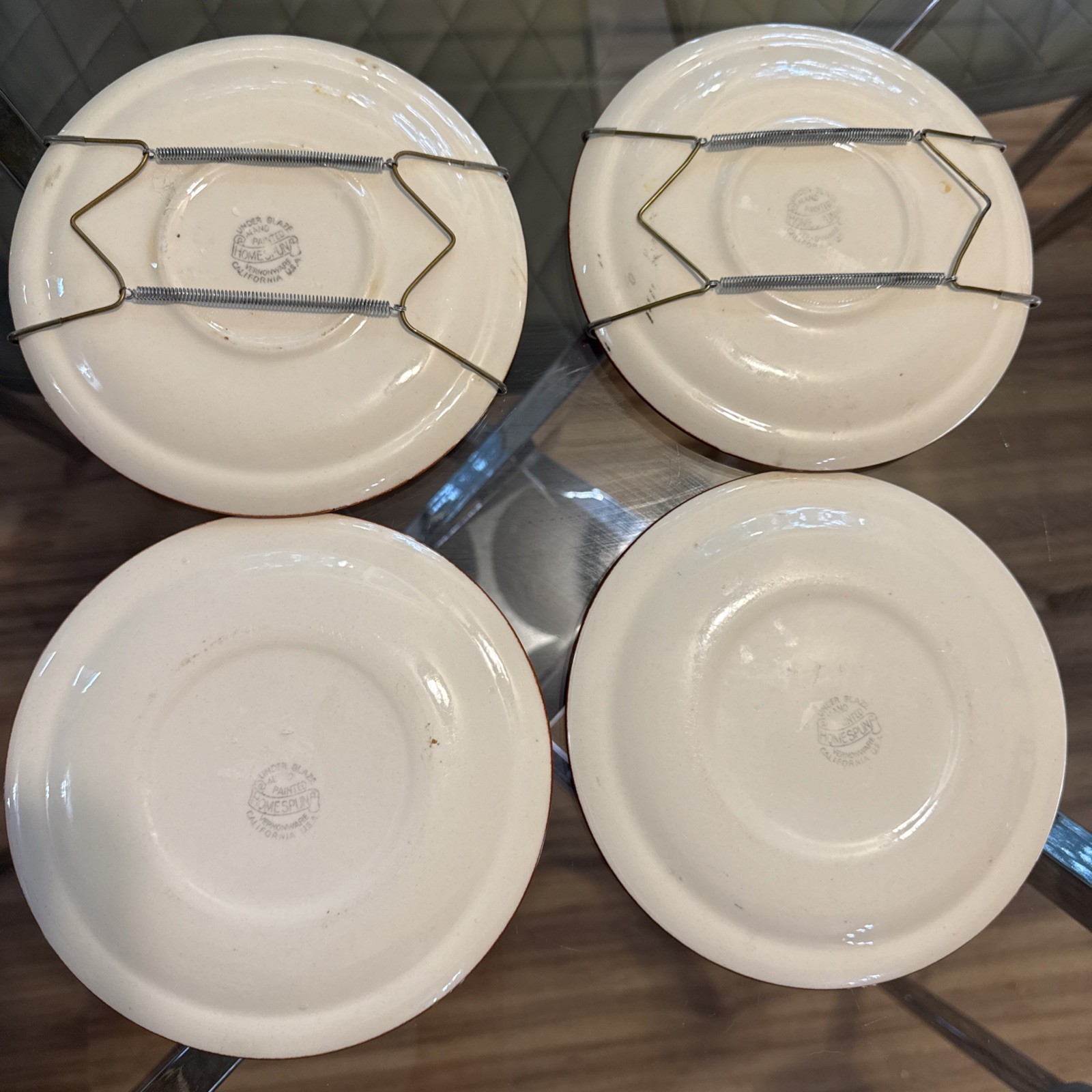 Vernonware Homespun 4 Display Plates 6.25in Vintage Hand Painted