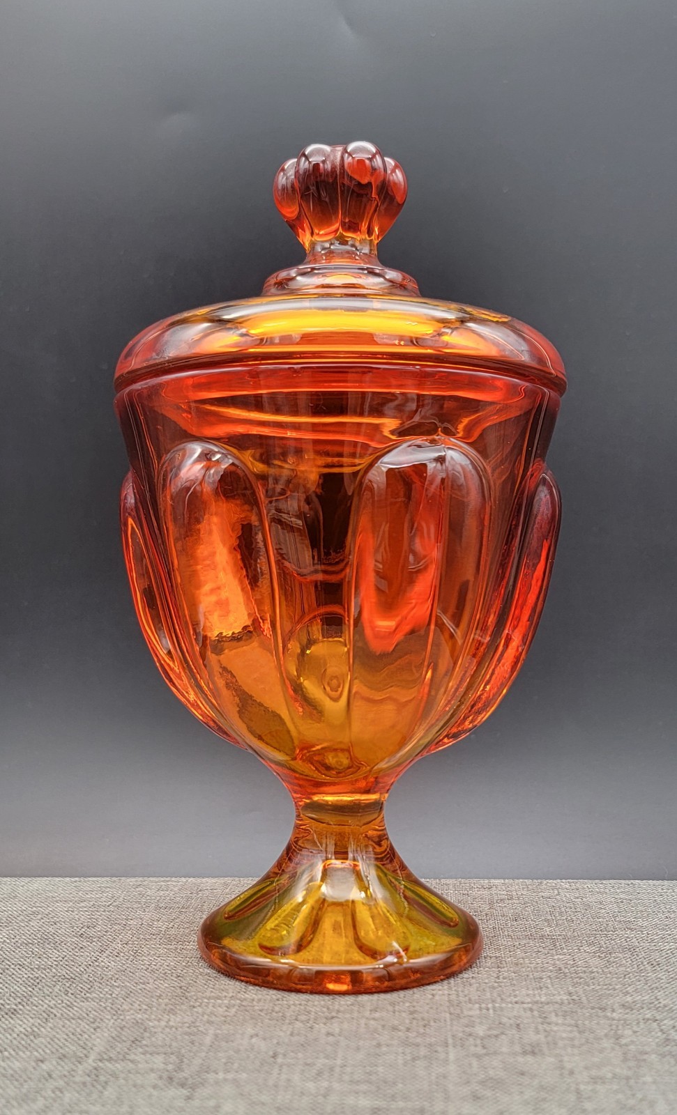 Viking Art Glass Persimmon Orange Mint Jar Candy Dish, 8″ Tall
