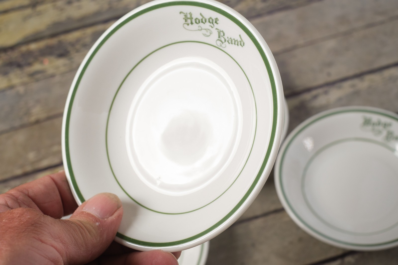 MAYER CHINA Hodge Band White Green Bands Porcelain 5″ Berry Bowls-Set of 4