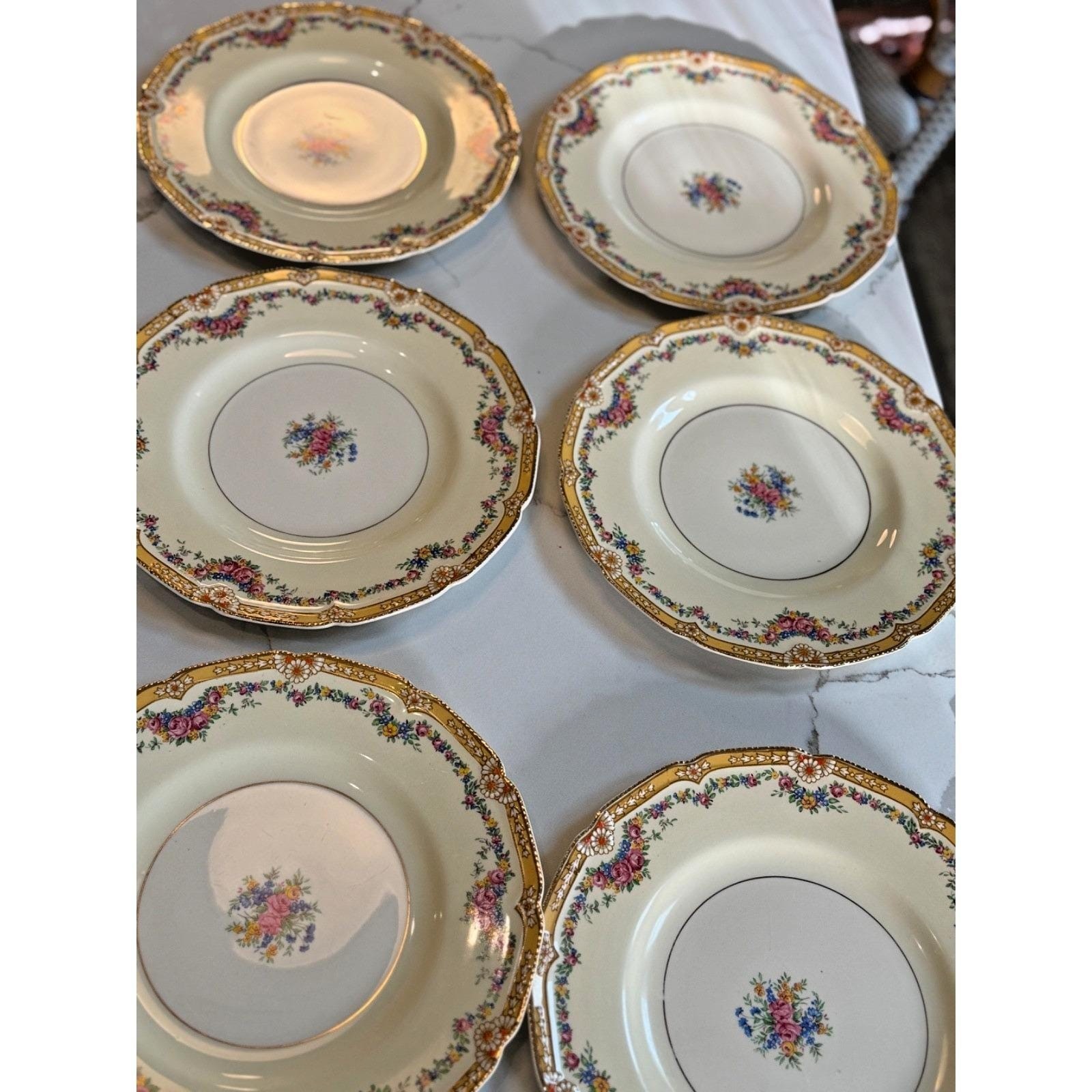 John Maddock & Sons-Royal Ivory- “Henley” Set of 3 Dinner Plates Floral Antique