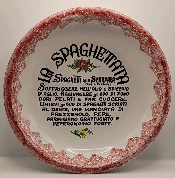 Vtg. Pisapia Italy Ceramic La Spaghettata Scarpara Recipe Bowl Red Sponge Paint
