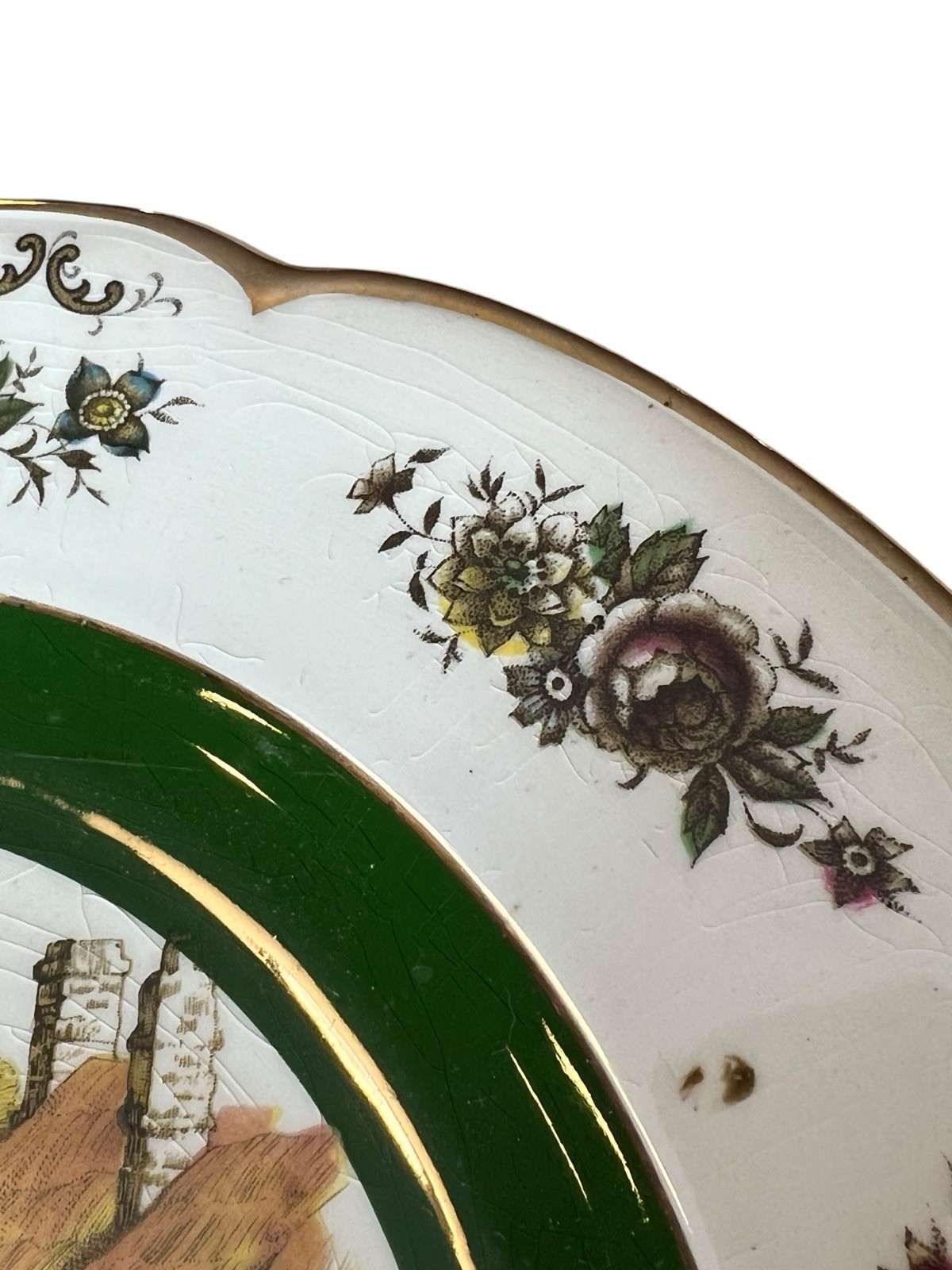 Vintage Woods and Sons Ascot Ironstone Plate: English Village Scene, Gold Trim