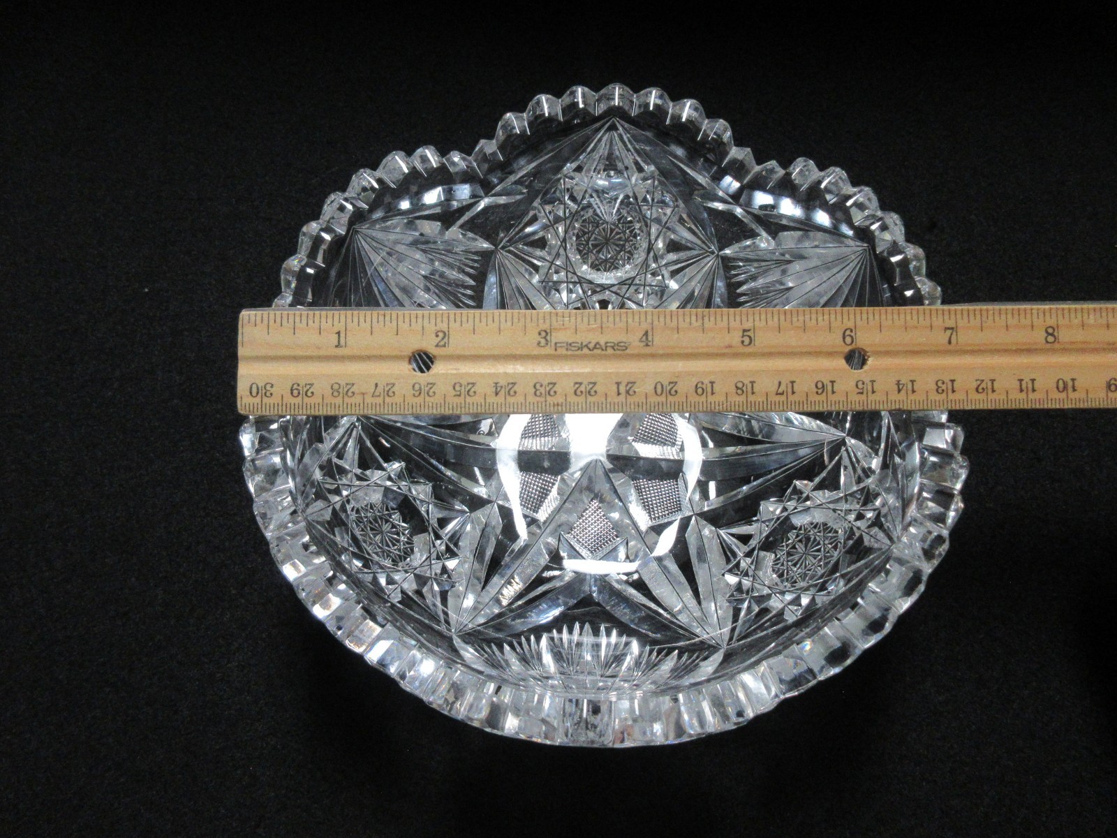 American Brilliant (ABP) Heavy Cut Glass 7” Star/Fans/Hobstars Center/Fruit Bowl