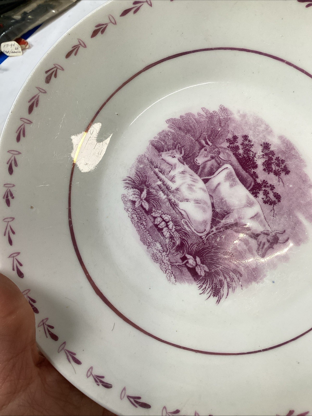 Antique Wedgwood Lugano Mulberry Transferware Plate Cattle Cow Pastoral Etruria