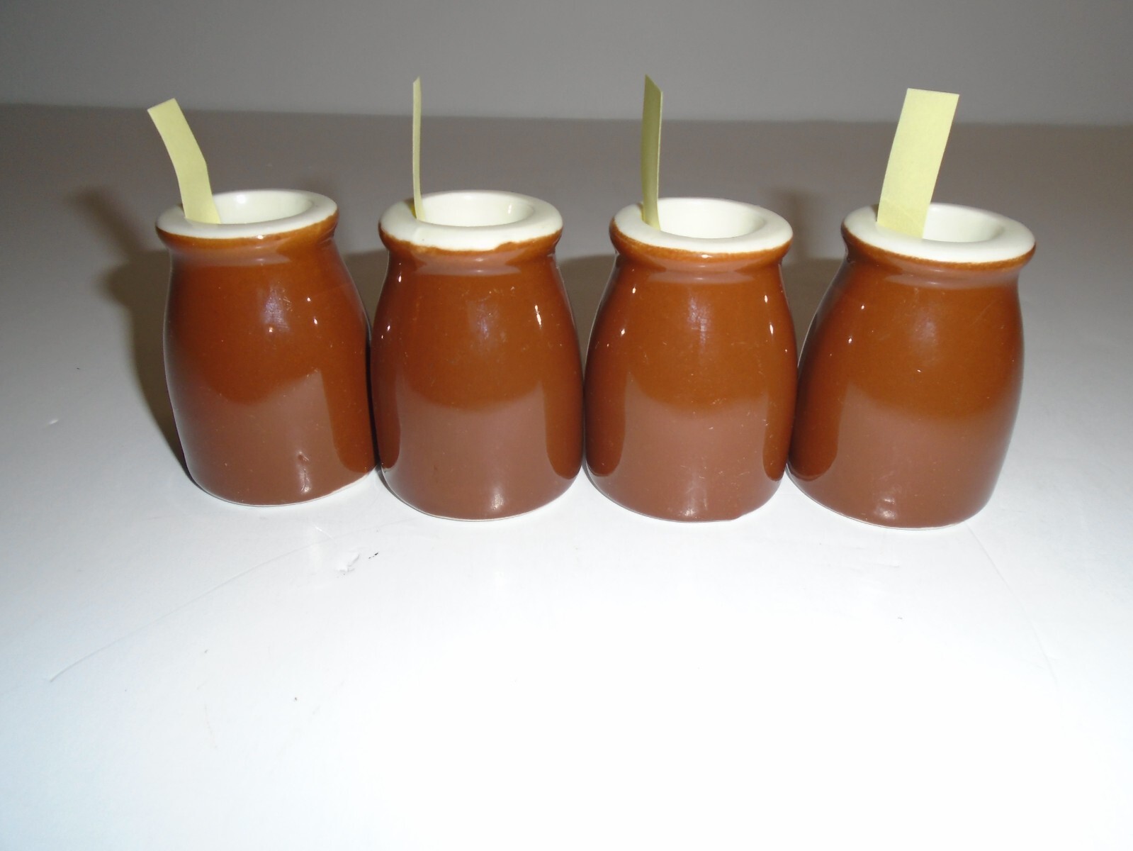 Vintage “HALL” RESTAURANT CREAMERS – Brown Barrel – Matched Set of (4) – NOS