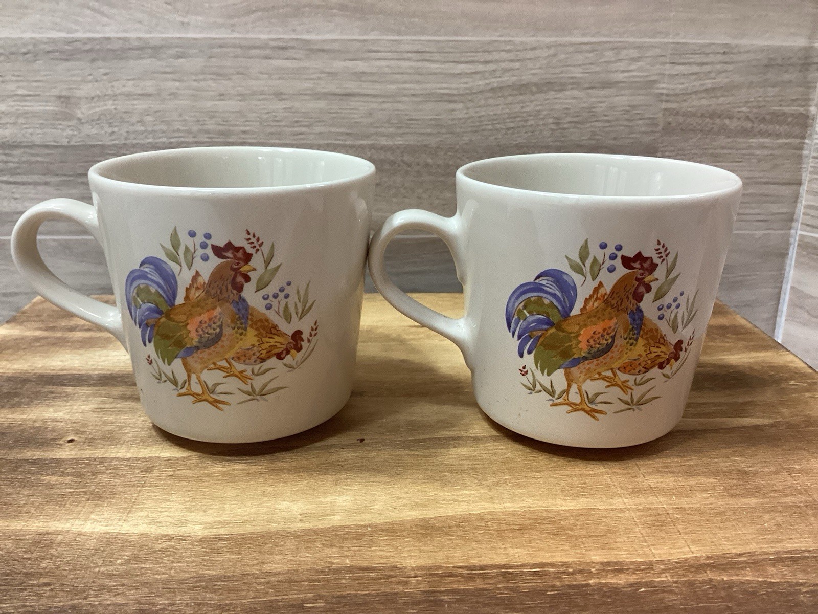 Corelle Coordinates Country Morning Roosters Flat Coffee Cup or Mug Set of 2