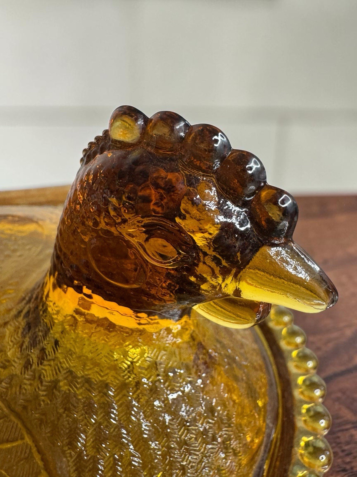 Vintage Indiana Glass Amber Hen on Nest – Beaded Edge Candy Dish MCM Granny Core
