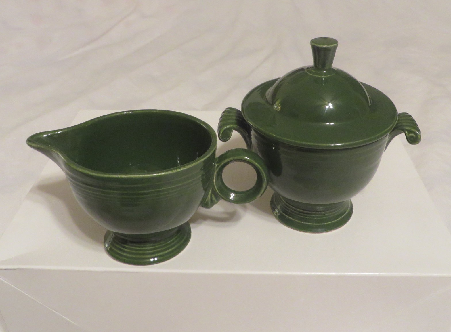 Vintage Fiesta 1950’s *FOREST/DARK GREEN* Sugar Bowl w/Lid & Creamer