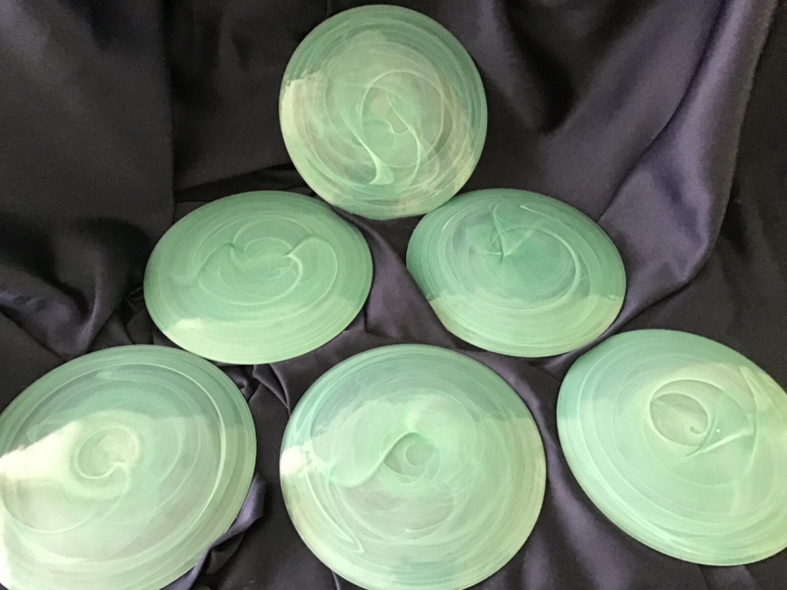 6 PIER ONE aqua ALABASTER glass SALAD PLATES EXCELLENT! PIER 1 turquoise green