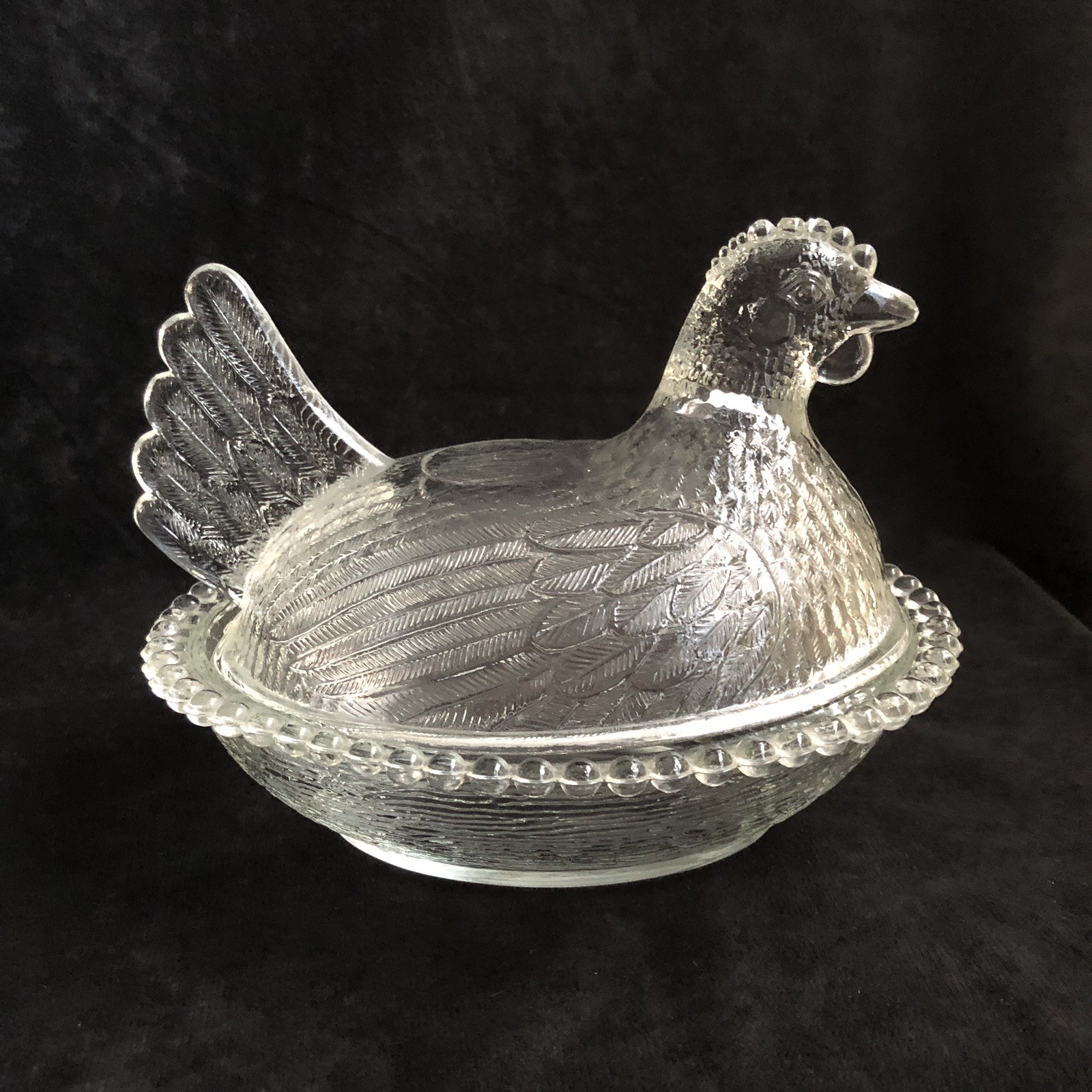 Vintage Indiana Glass Clear Hen On Nest Candy Dish EAPC Mid Century 1950-1959