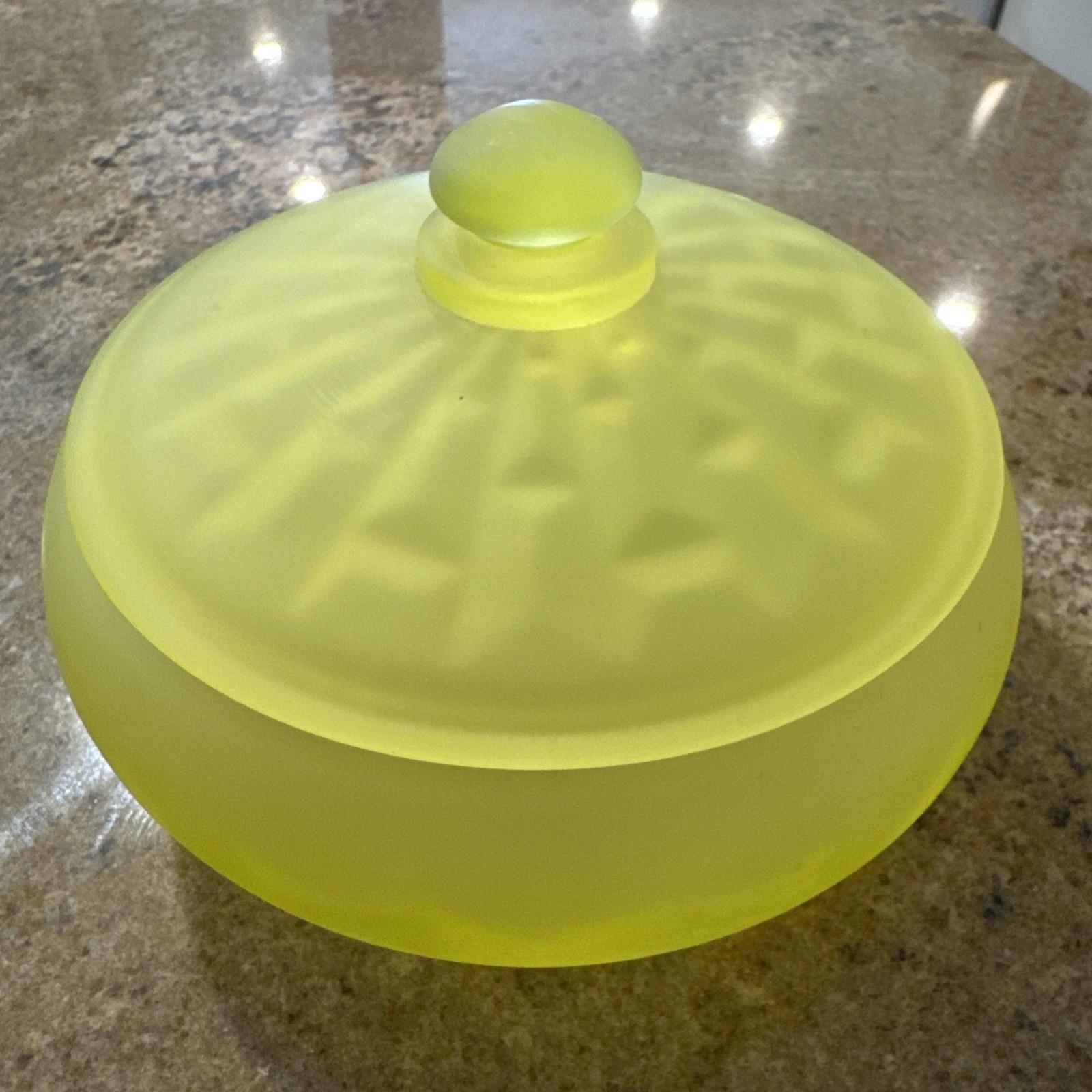 Vintage Tiffin Canary Satin Vaseline Uranium Glass Covered Dish Bon Bon 6” UV