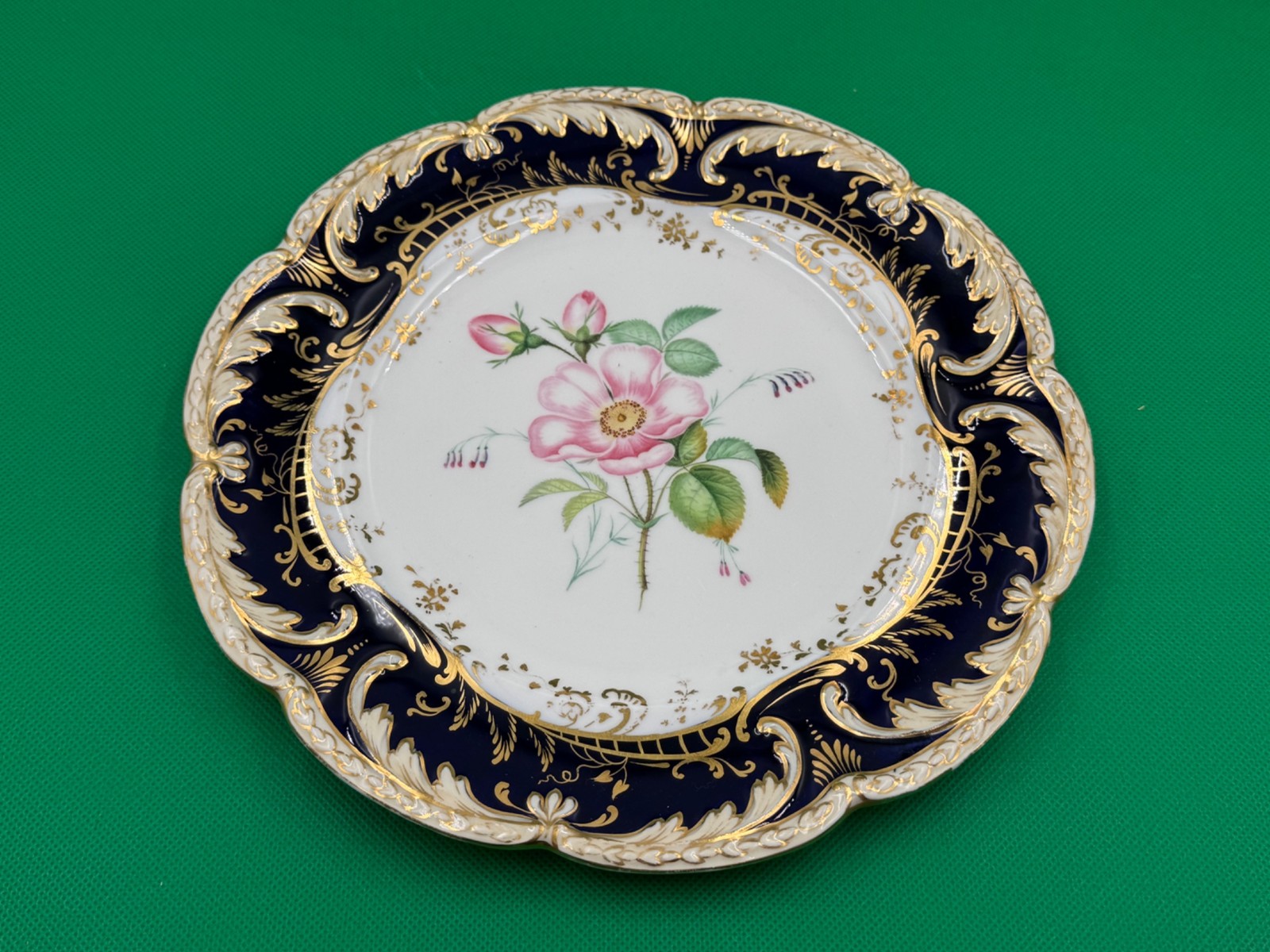 Set of 11 Antique Cobalt Blue & Gold Hand Painted Floral Luncheon Plates