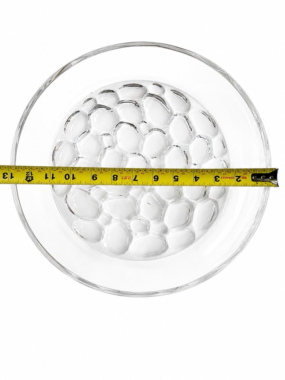 Hoya Pebbles 12” Round Glass Platter Clear Bubble Pattern Serving Tray Japan