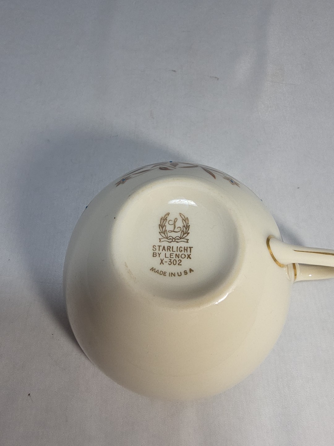 Lenox Starlight Flat Cup 2 1/8″ Floral Gold Rim Made in USA
