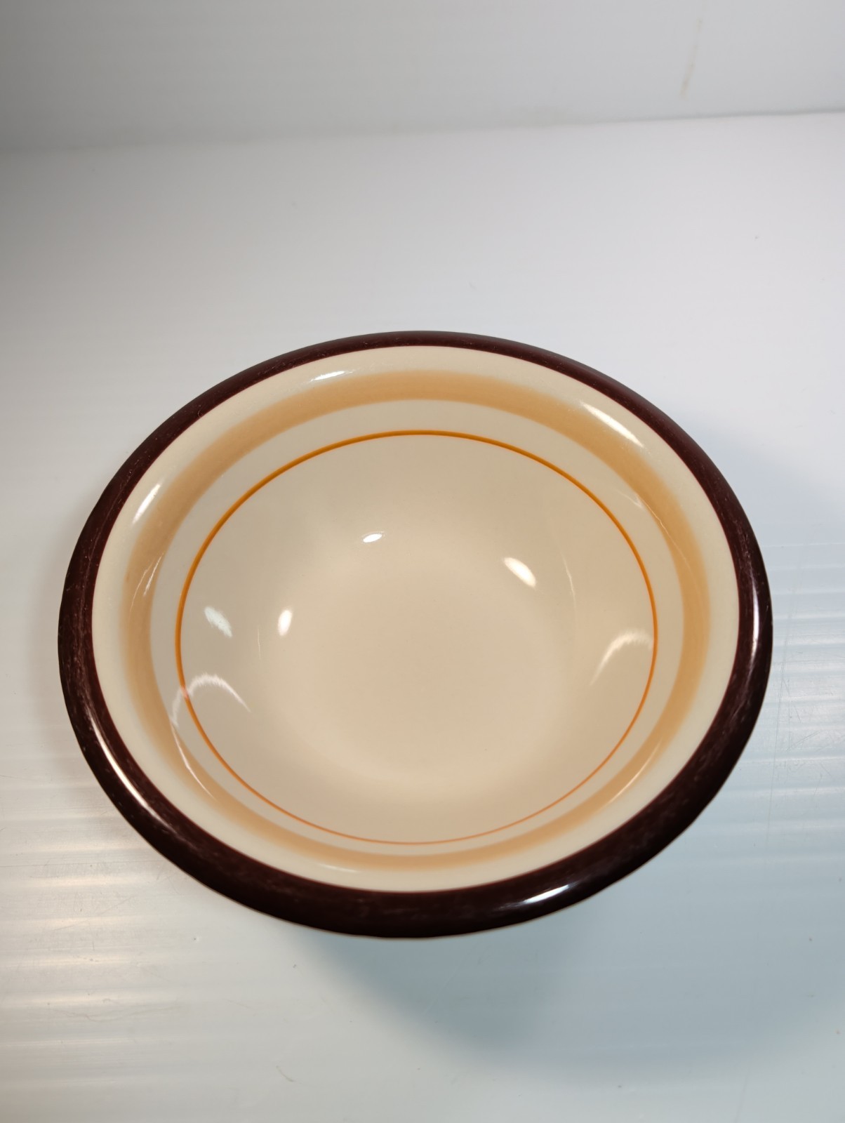 JPM Colorifics Stoneware?? Orange & Brown Striped 7.5″ Bowl Unmarked See Picture