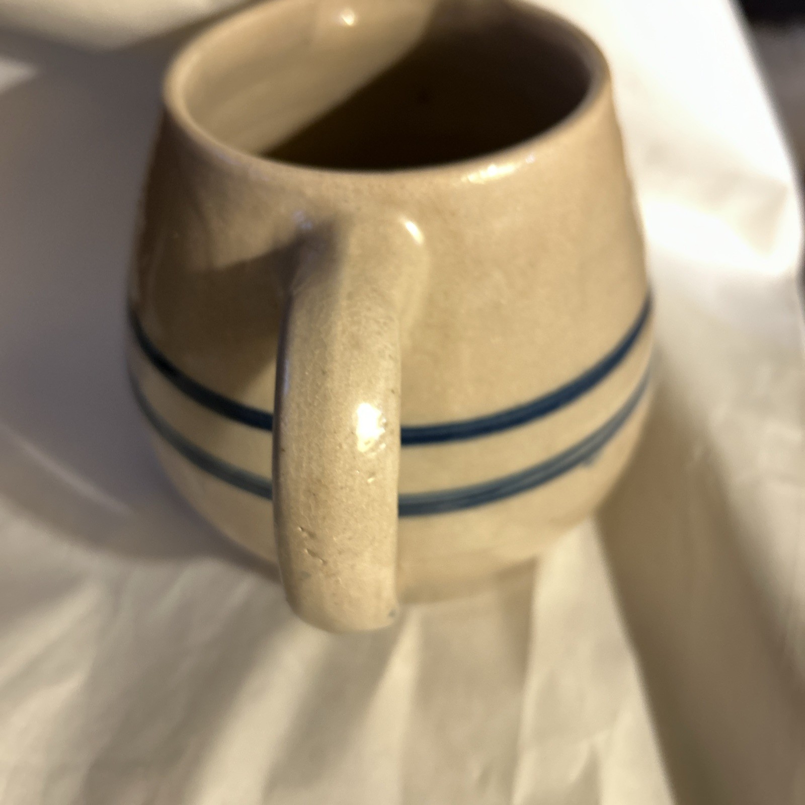 Vintage Stoneware Crock Pitcher Primitive Country Farmhouse Kitchen Blue Striped