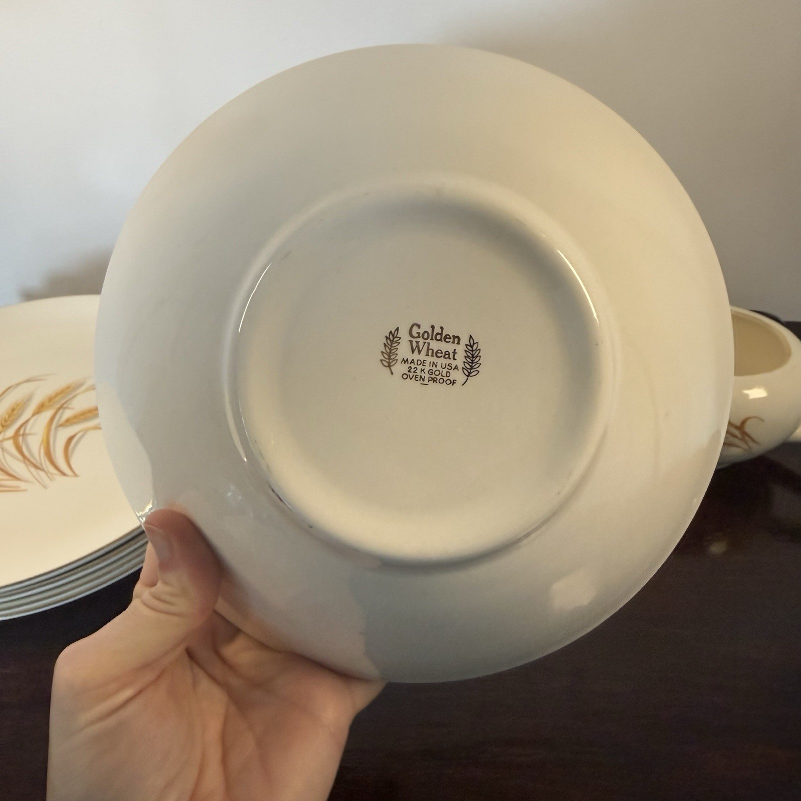 Homer Laughlin Vintage Golden Wheat 7 Piece Lot Plates Bowls Gravy Boat 22K Gold