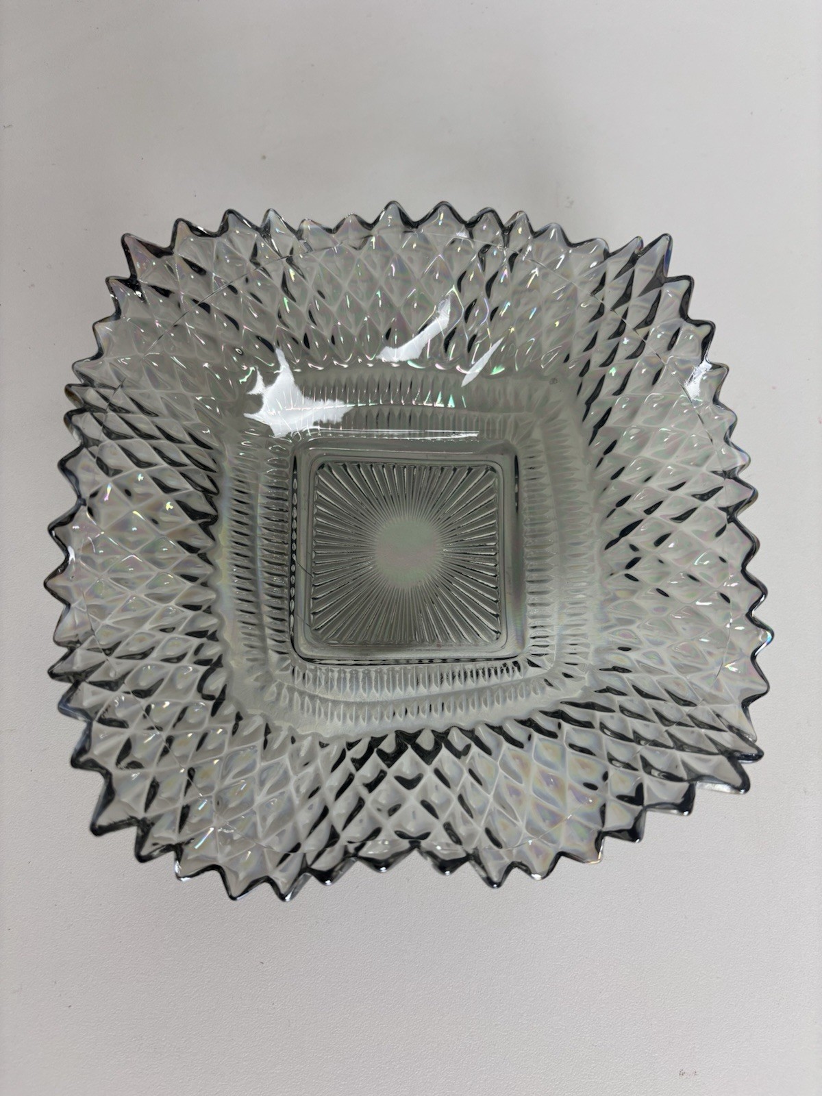VTG Indiana Glass Smokey Grey Diamond Sawtooth Candy/ Trinket Dish