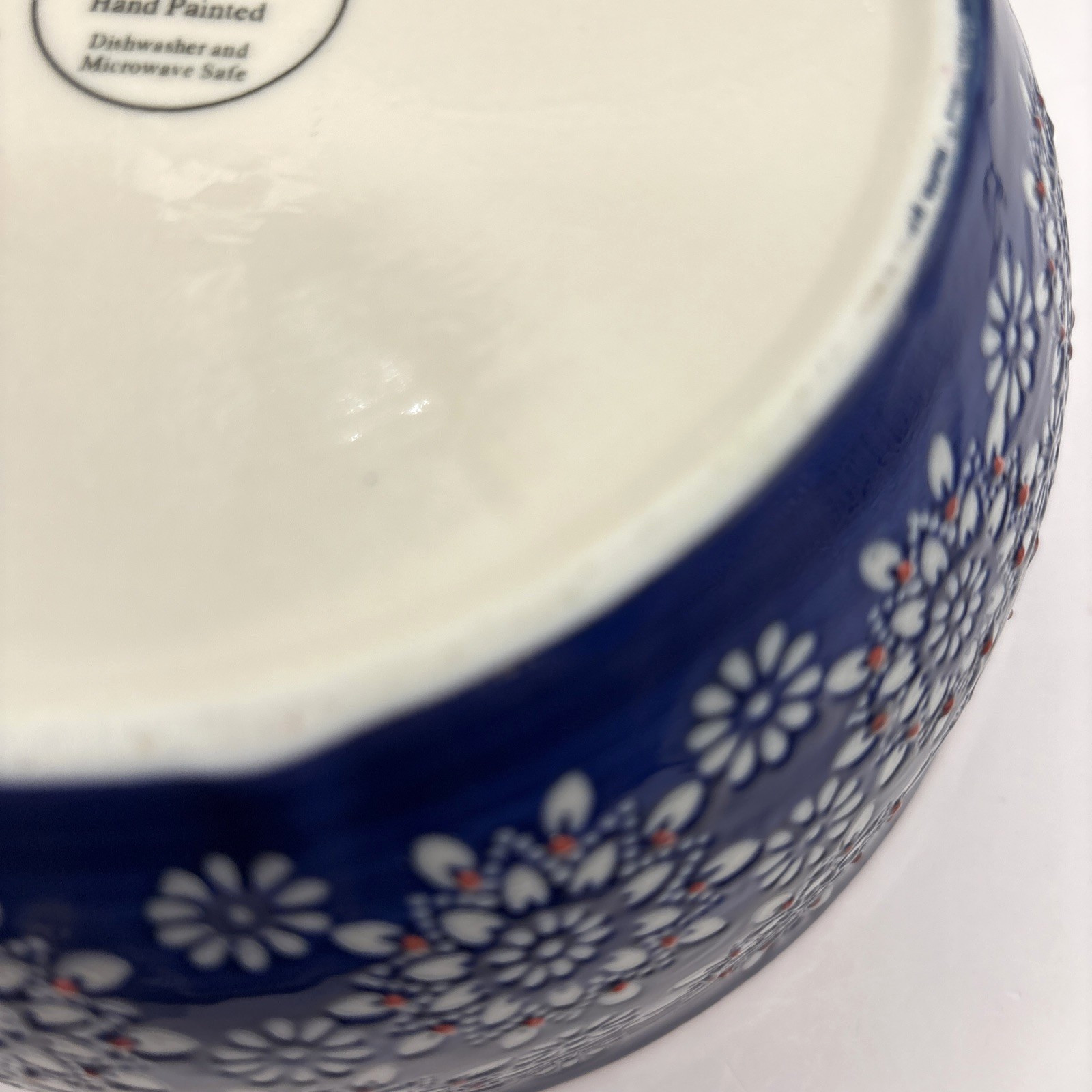 VTG Yokohama Studio Blue White Red Floral Hand Painted Ceramic Bowl 7″ x 3″