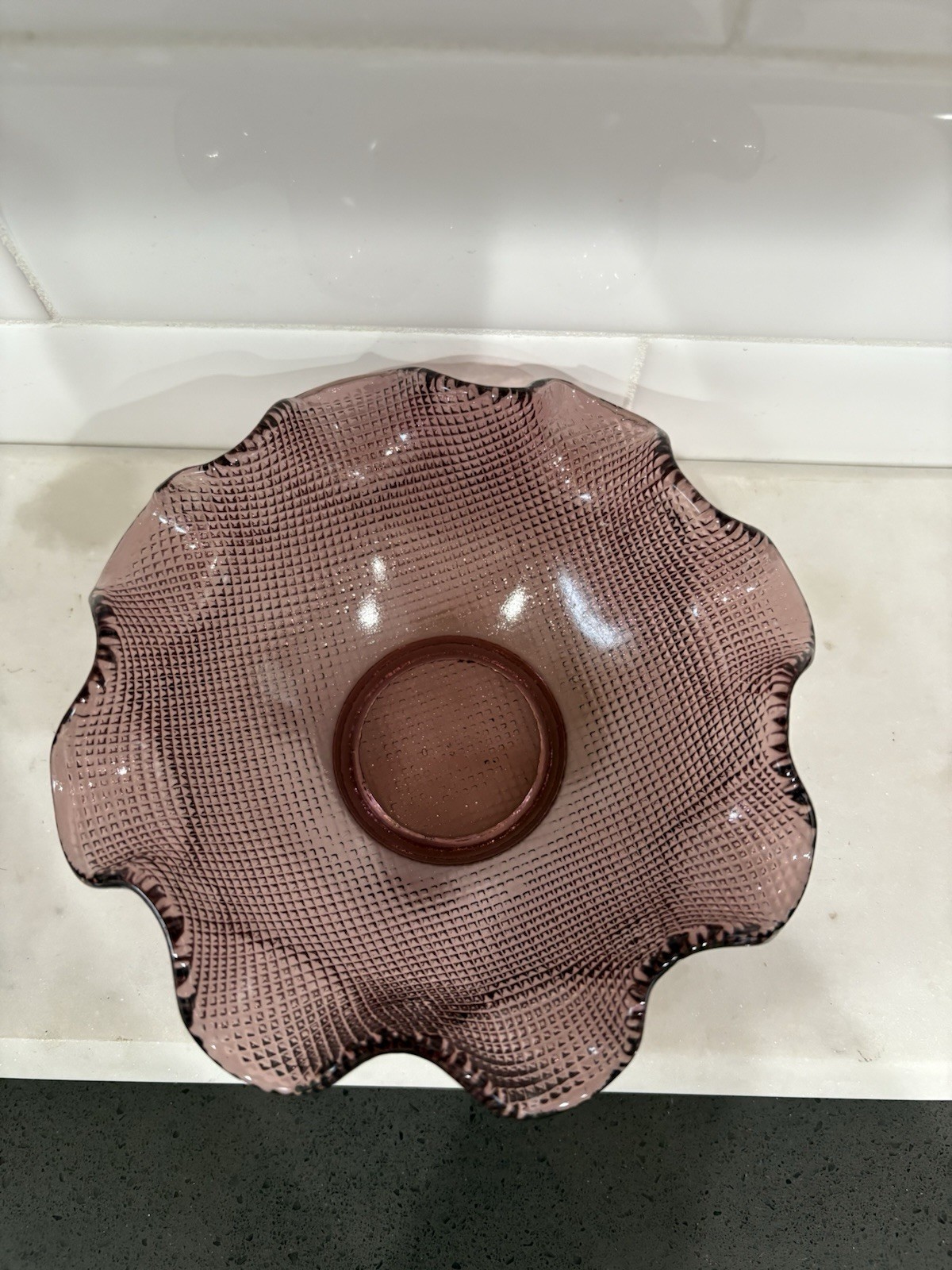 Vintage Italian Colony Glass Ruffled Edge Waffle Bowl purple amethyst