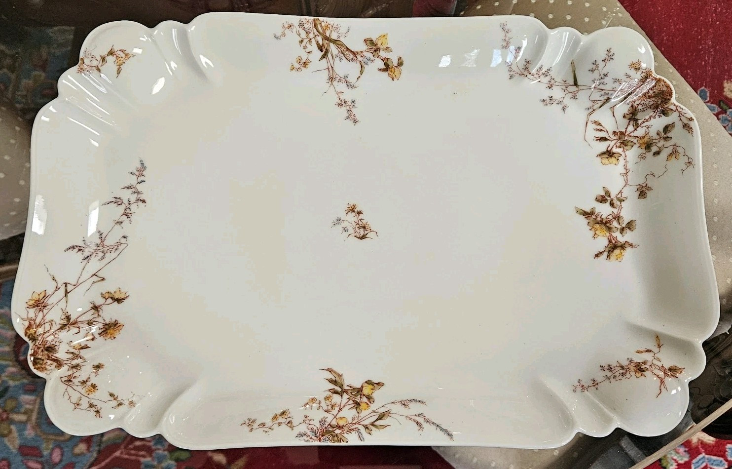 14″ Haviland Limoges Blue Green Yellow Rose Rust Gold Platter Tray Schleiger 266