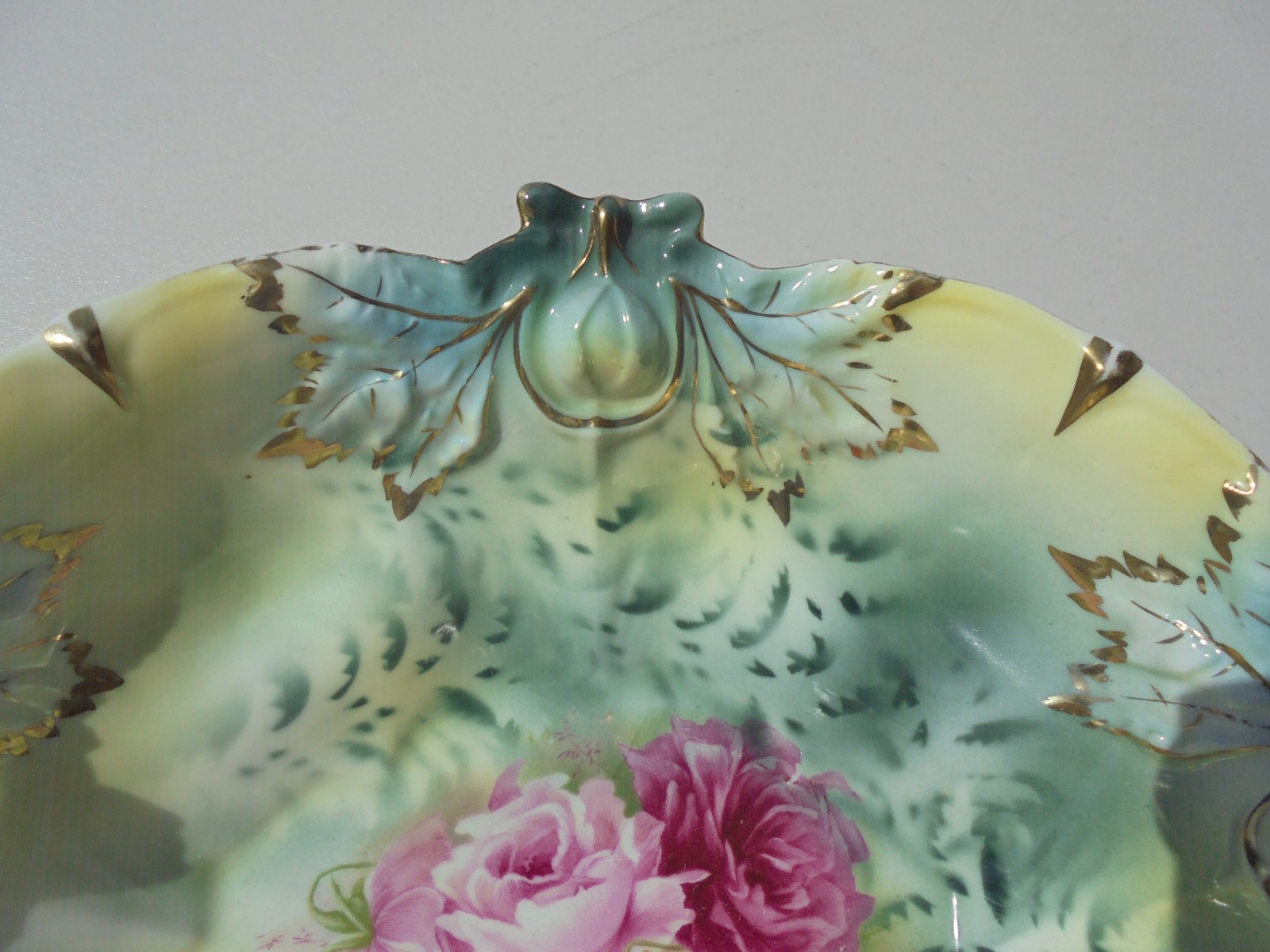 Antique RS Prussia Porcelain Deep Bowl Pink Roses Acorn Mold 10″