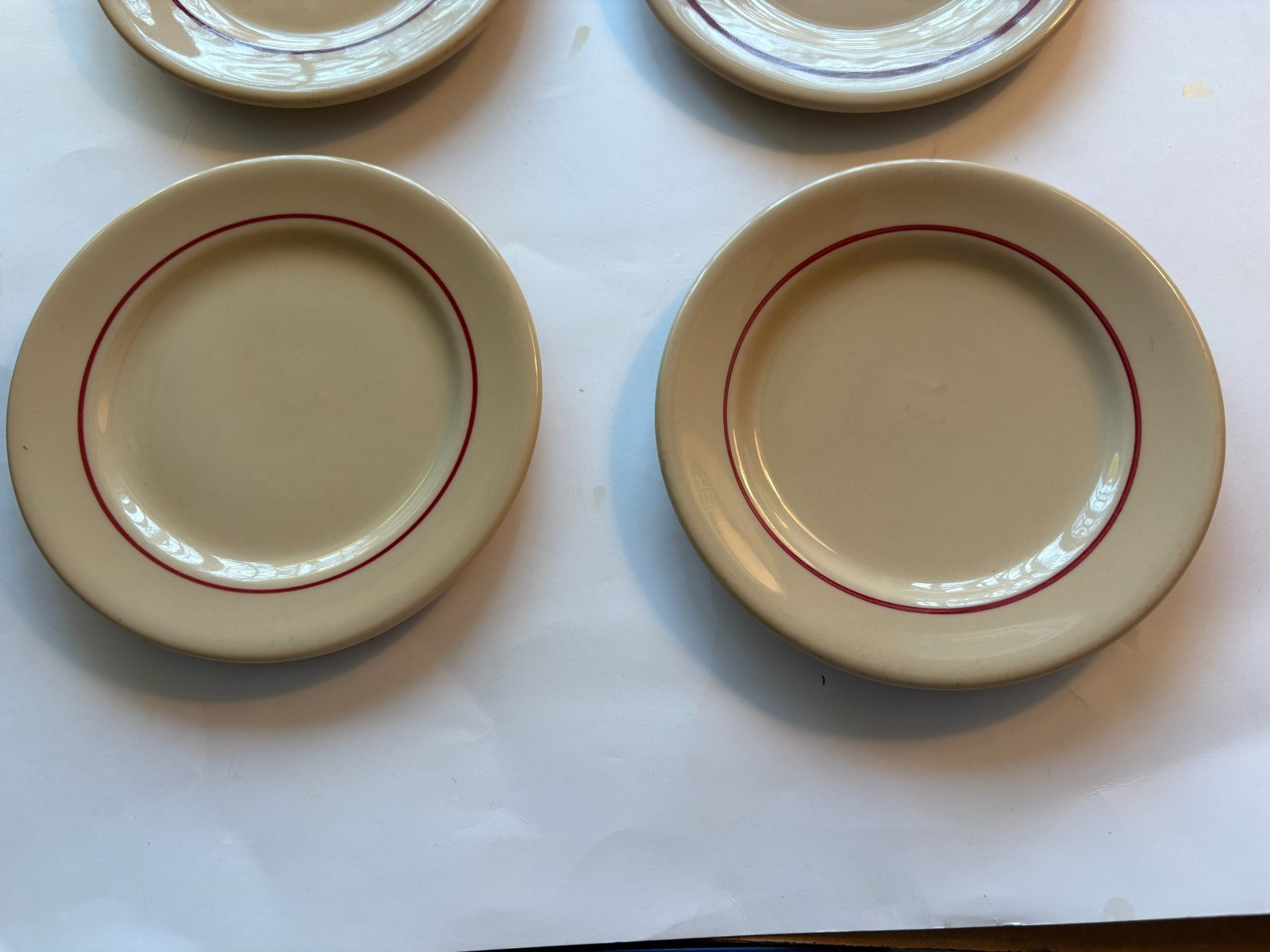 Inca Ware Shenango China Thick Tan Restaurant Ware Set 6 Rare Red Rim 40’s -60’s
