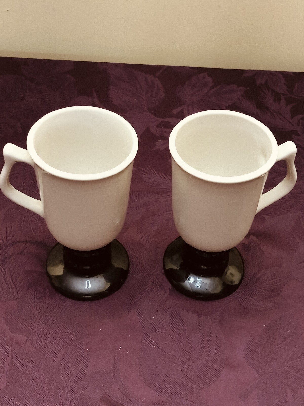 Vintage Hall 1273 White & Black Irish Coffee Mugs 2 Tall Handled Cups