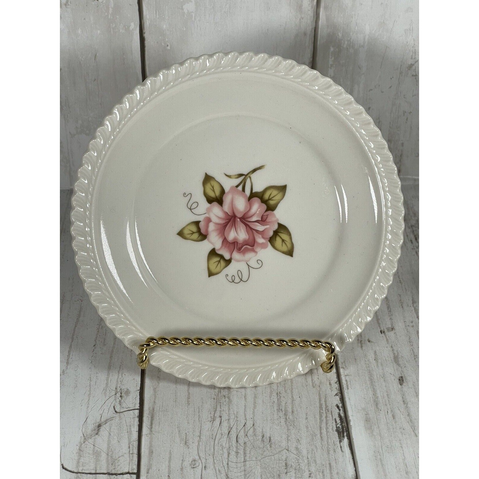 Vintage Harker Translucent China Pink Flower 6″ Ivory White Plate Made in USA