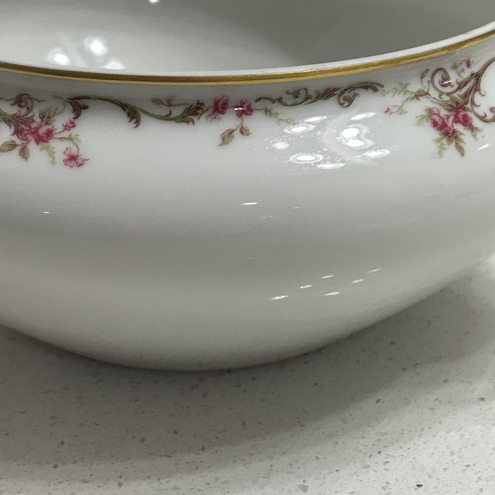 Haviland Limoges France Handled Casserole Dish Pink Rose Garland & Gold Trim