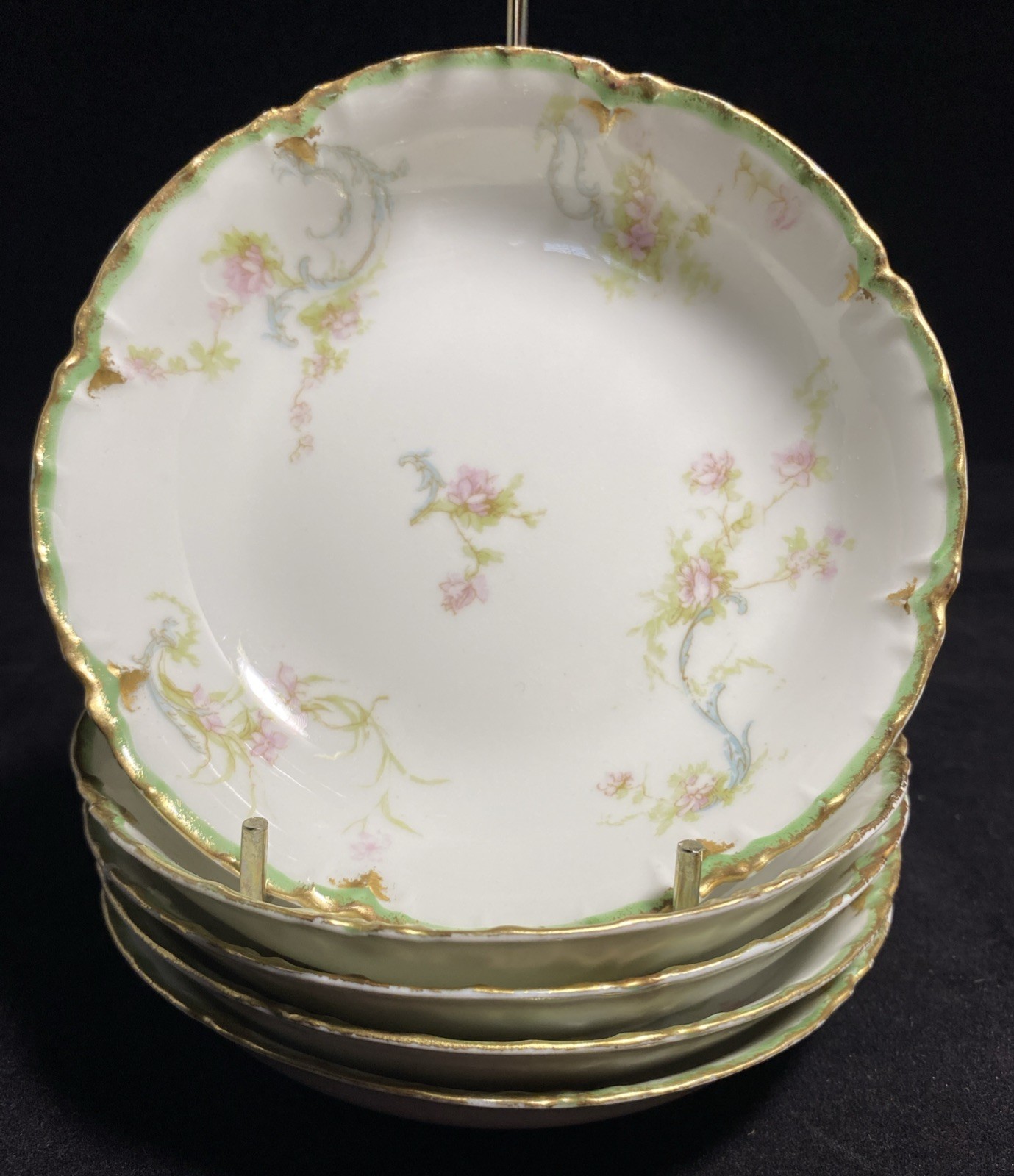 Limoges French Haviland Shabby Chic Dessert Bowls Gold Edge 5” X 5 @53