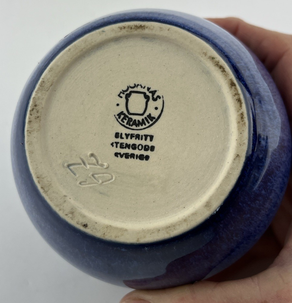 Hoganas Keramik Scandinavian Handmade Art Pottery Base Blue 4” Tall vintage