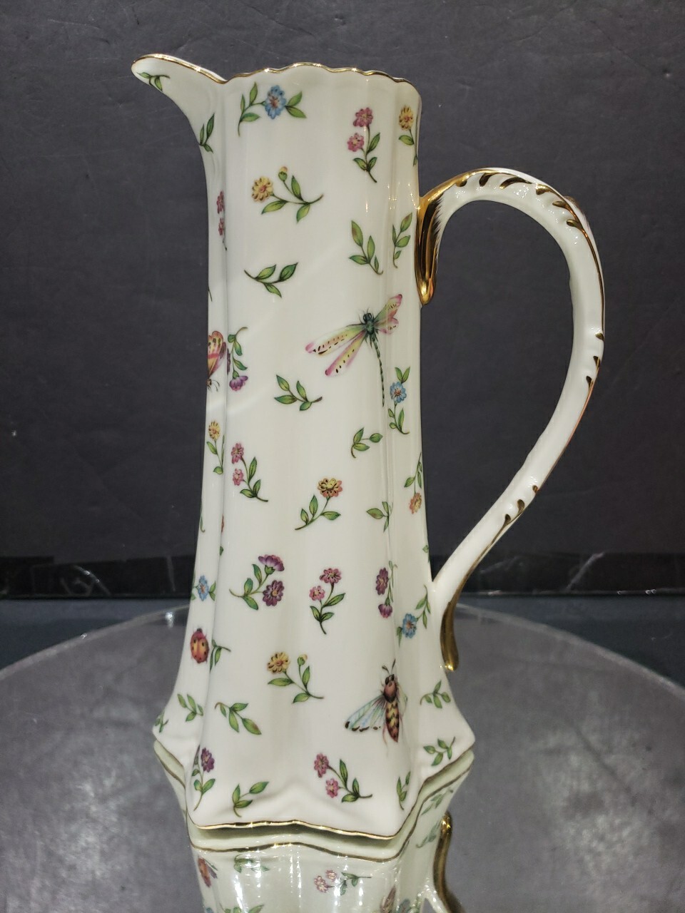 10-1/4″ Beverage Pitcher “Morning Meadows” BURTON & BURTON Butterfly flower bee